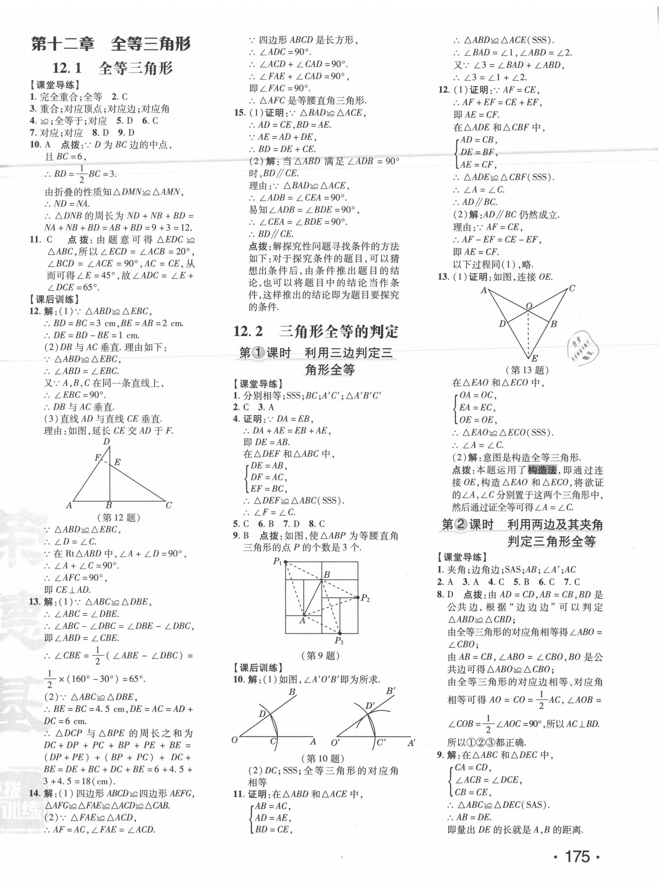 2020年點撥訓練八年級數(shù)學上冊人教版 參考答案第10頁