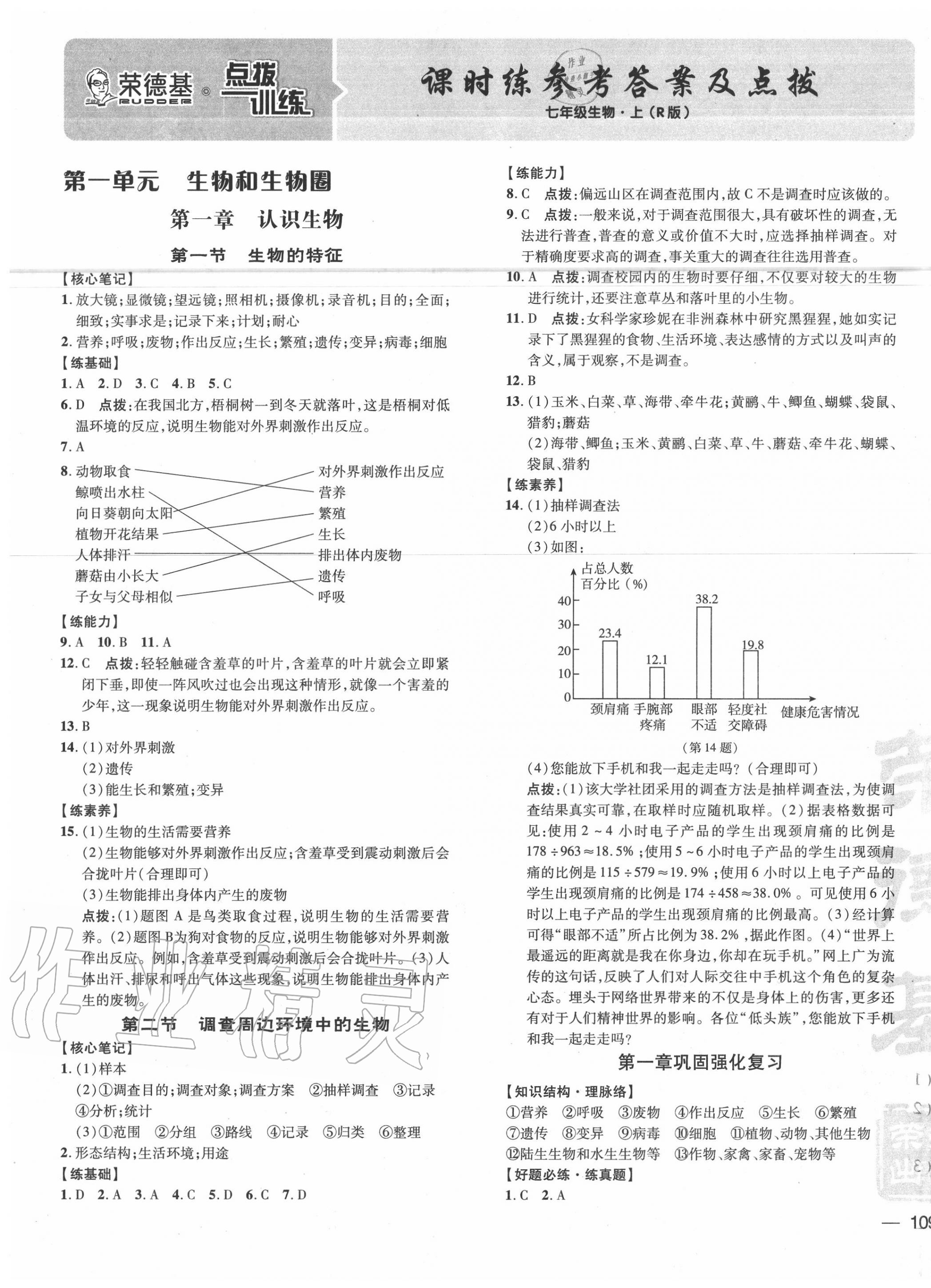 2020年點(diǎn)撥訓(xùn)練七年級(jí)生物上冊人教版 參考答案第1頁