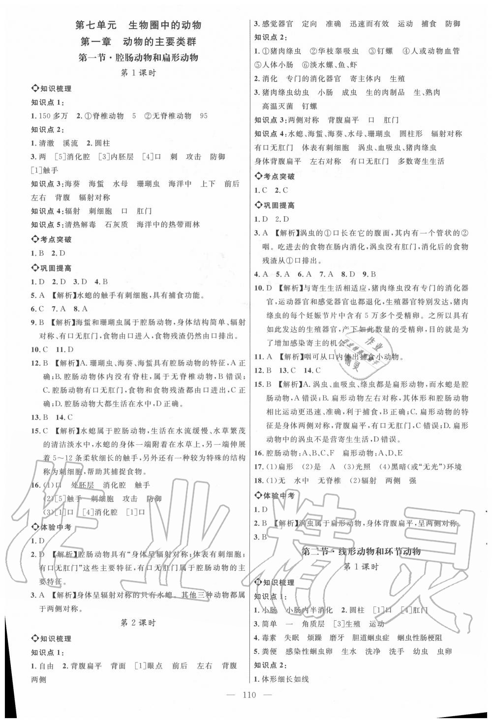 2020年細解巧練八年級生物上冊魯教版五四制 參考答案第1頁