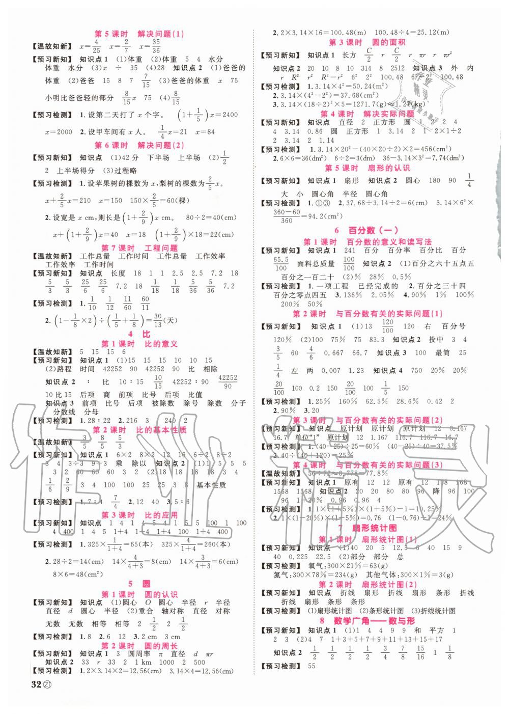 2020年陽光同學(xué)課時達標訓(xùn)練六年級數(shù)學(xué)上冊人教版浙江專版 參考答案第2頁