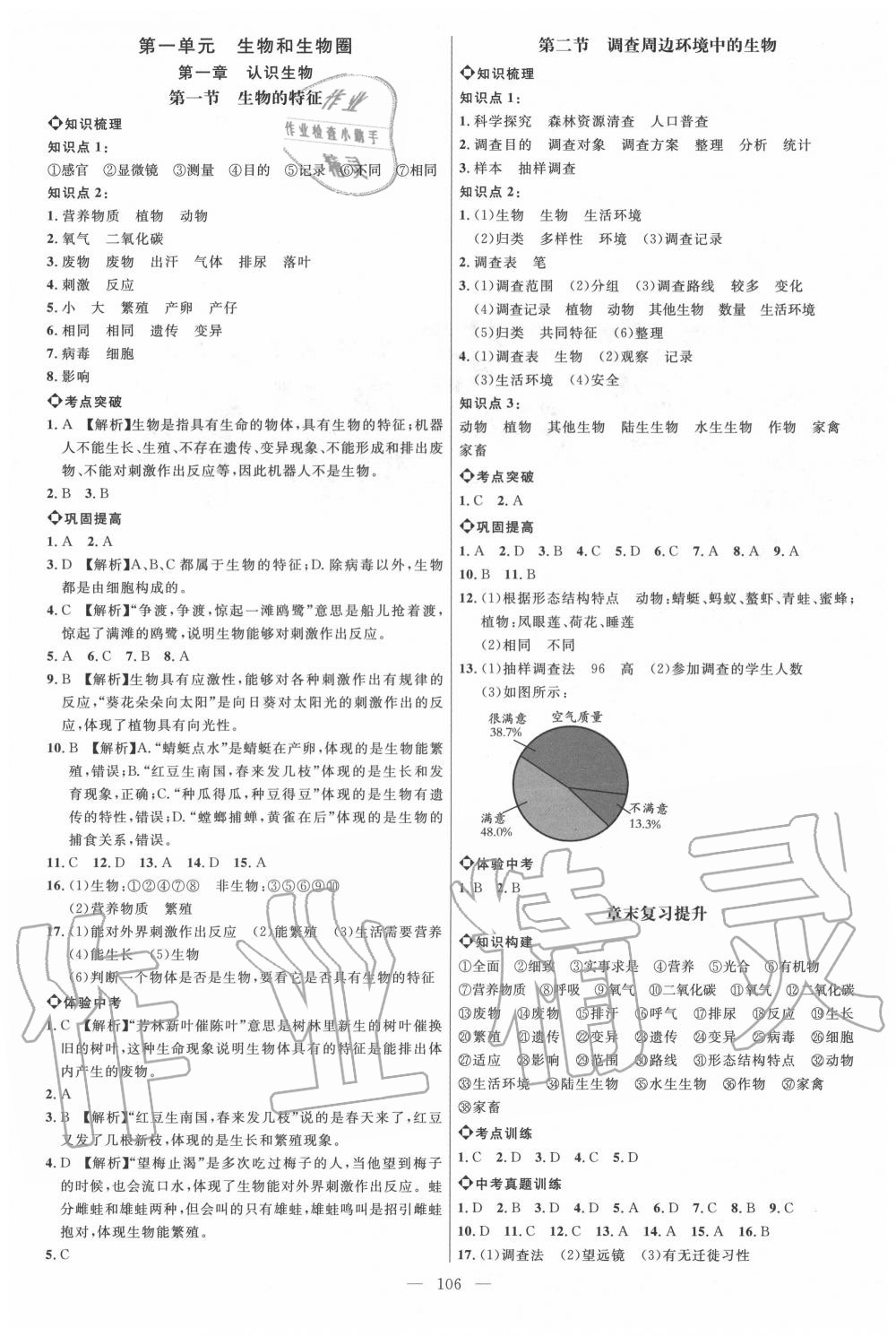 2020年細解巧練六年級生物上冊魯教版五四制 參考答案第1頁