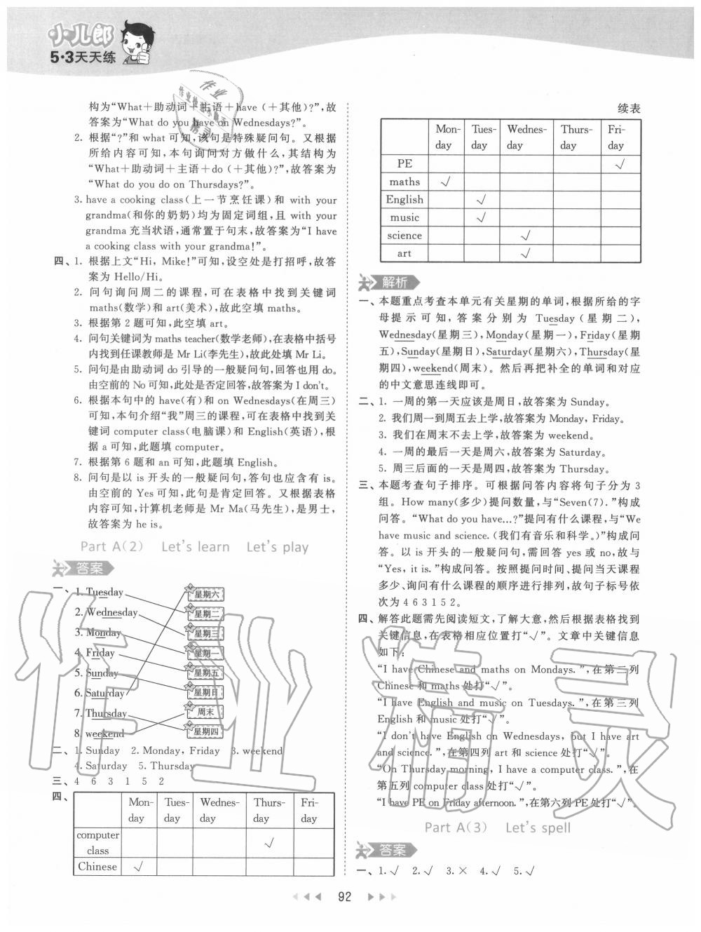 2020年53天天練小學(xué)英語(yǔ)五年級(jí)上冊(cè)人教PEP版 參考答案第8頁(yè)