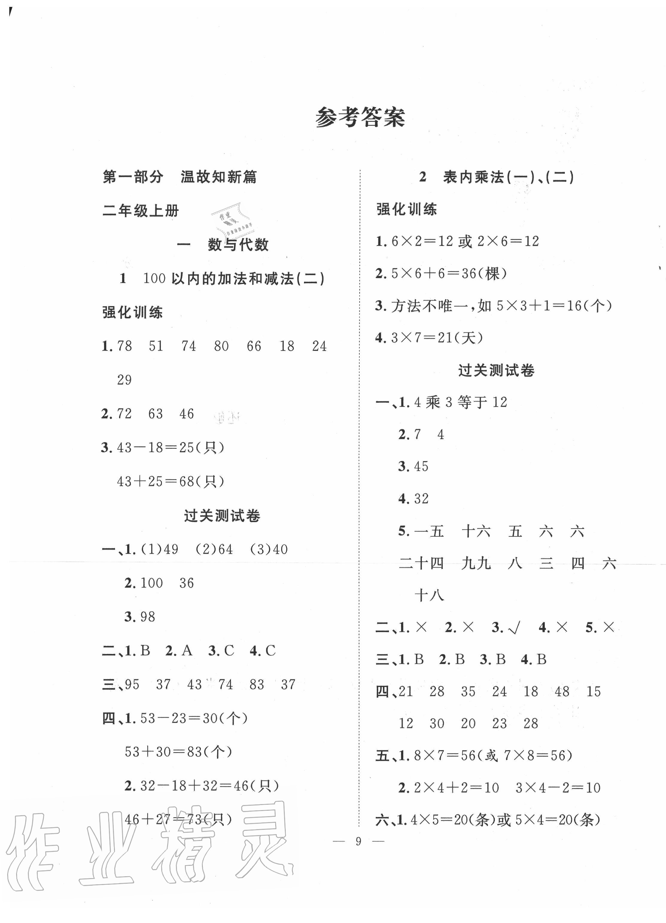 2020年暑假集訓(xùn)二年級數(shù)學(xué)人教版合肥工業(yè)大學(xué)出版社 第1頁