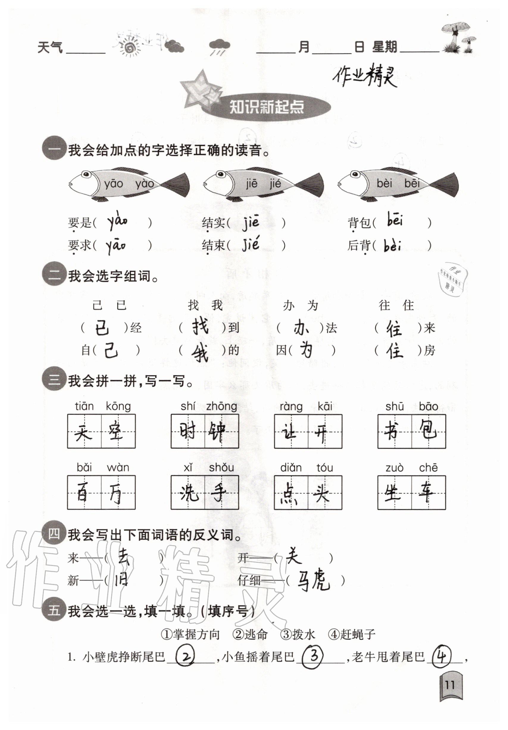 2020年快樂暑假一年級合訂本單色版紅星電子音像出版社 參考答案第11頁