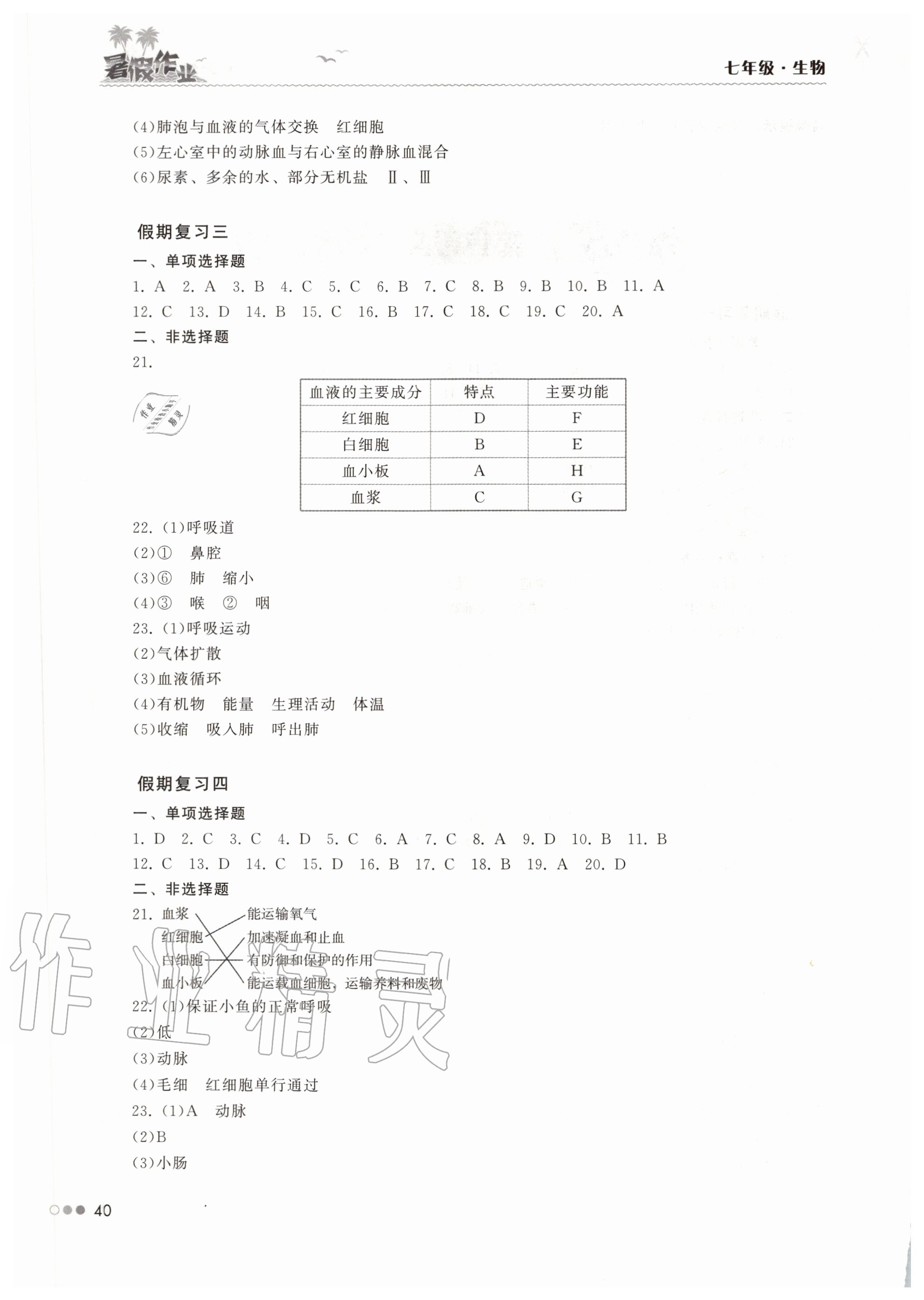 2020年暑假作业完美假期生活七年级生物湖南教育出版社 第2页