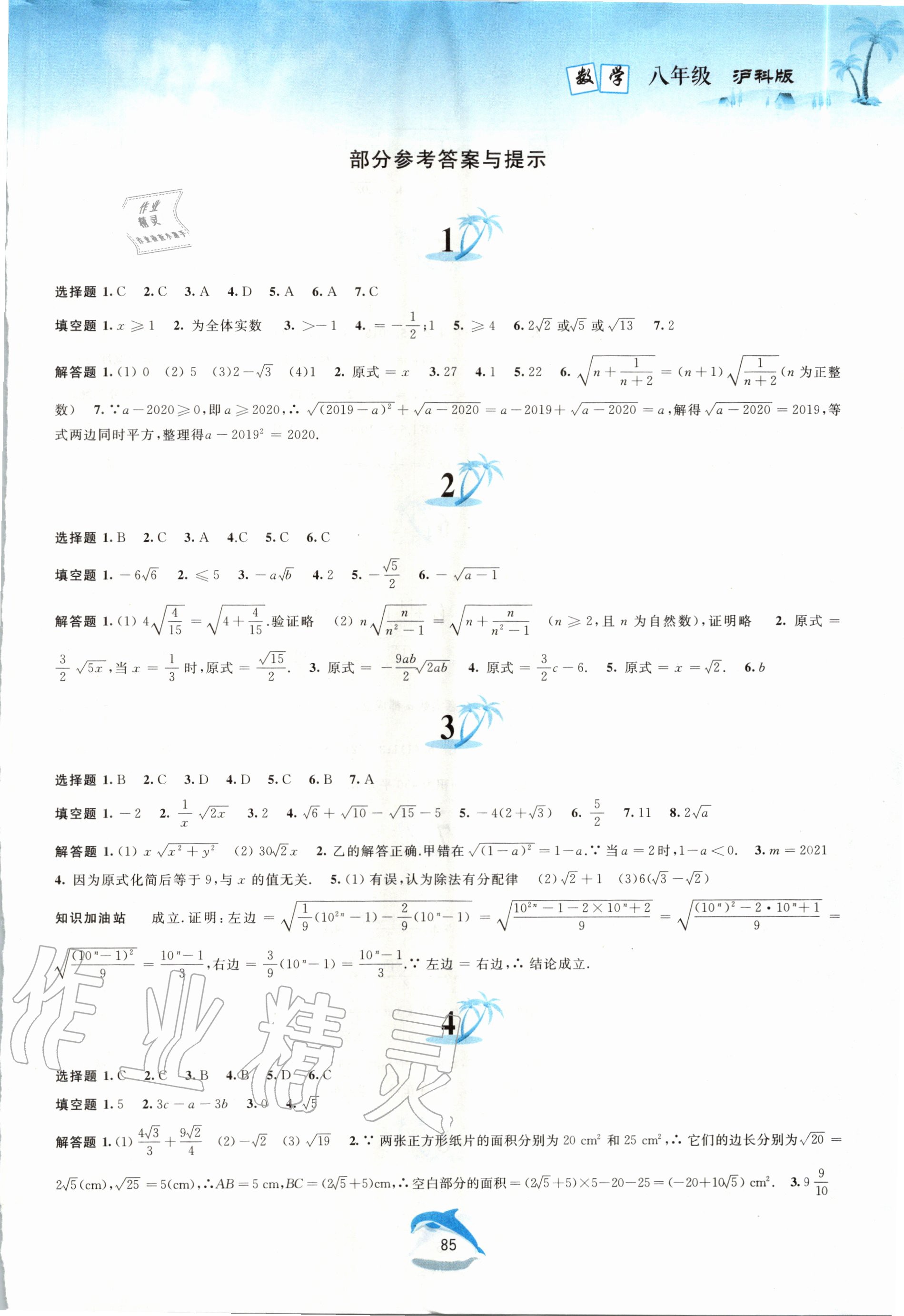 2020年暑假作业八年级数学沪科版黄山书社 第1页