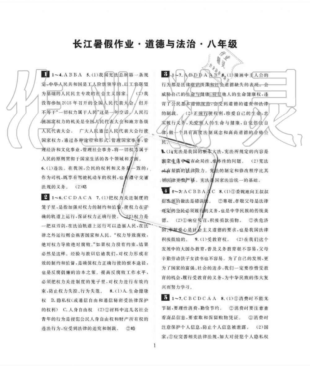 2020年長(zhǎng)江暑假作業(yè)八年級(jí)道德與法治崇文書局 第1頁(yè)