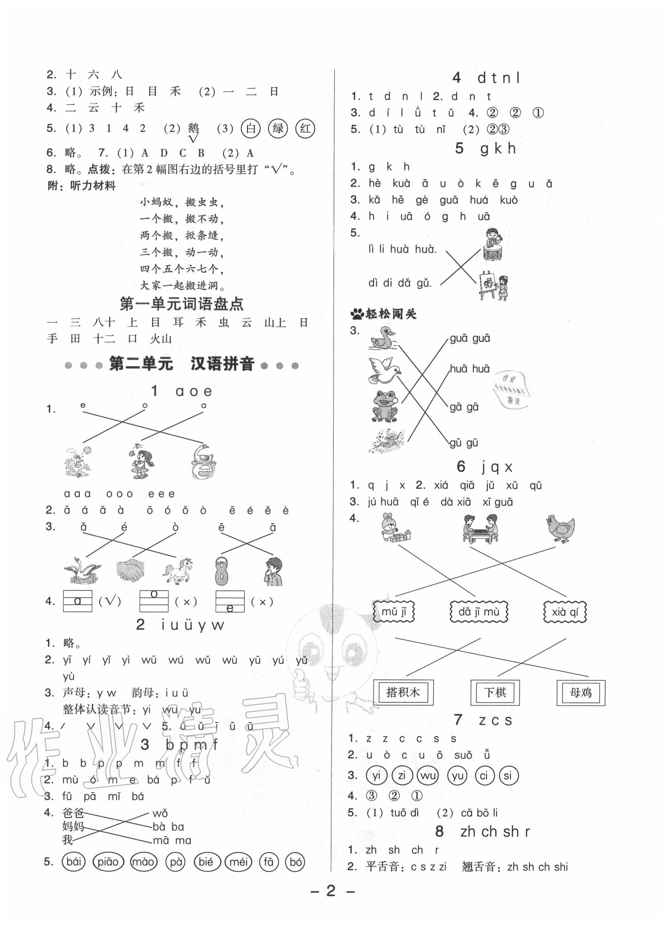 2020年綜合應(yīng)用創(chuàng)新題典中點(diǎn)一年級(jí)語文上冊(cè)人教版 參考答案第2頁