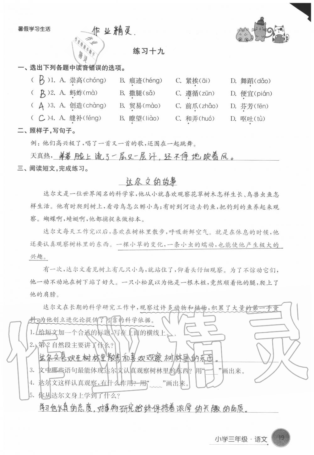 2020年暑假学习生活小学三年级译林出版社 第19页