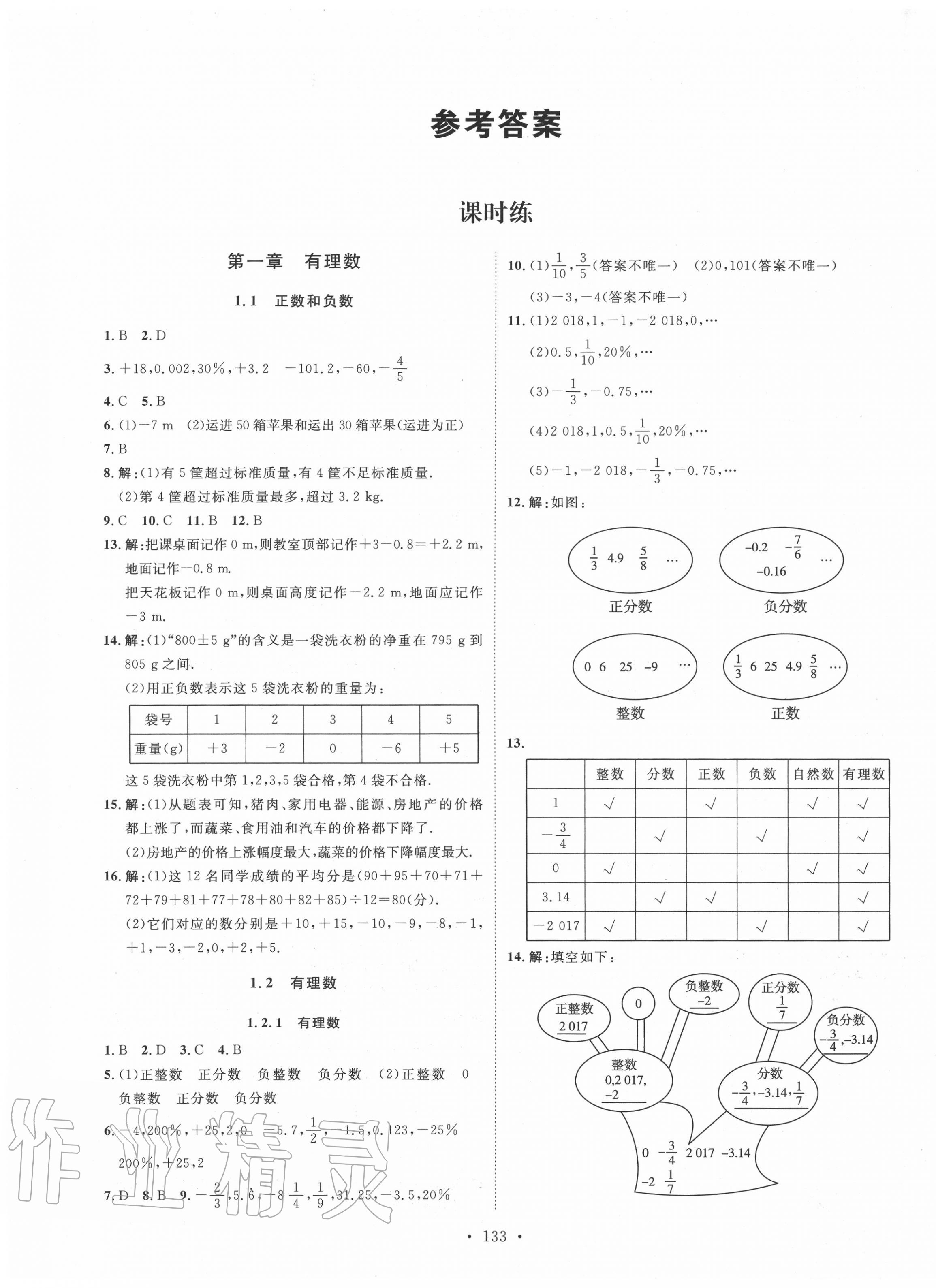 2020年思路教练同步课时作业七年级数学上册人教版 第1页