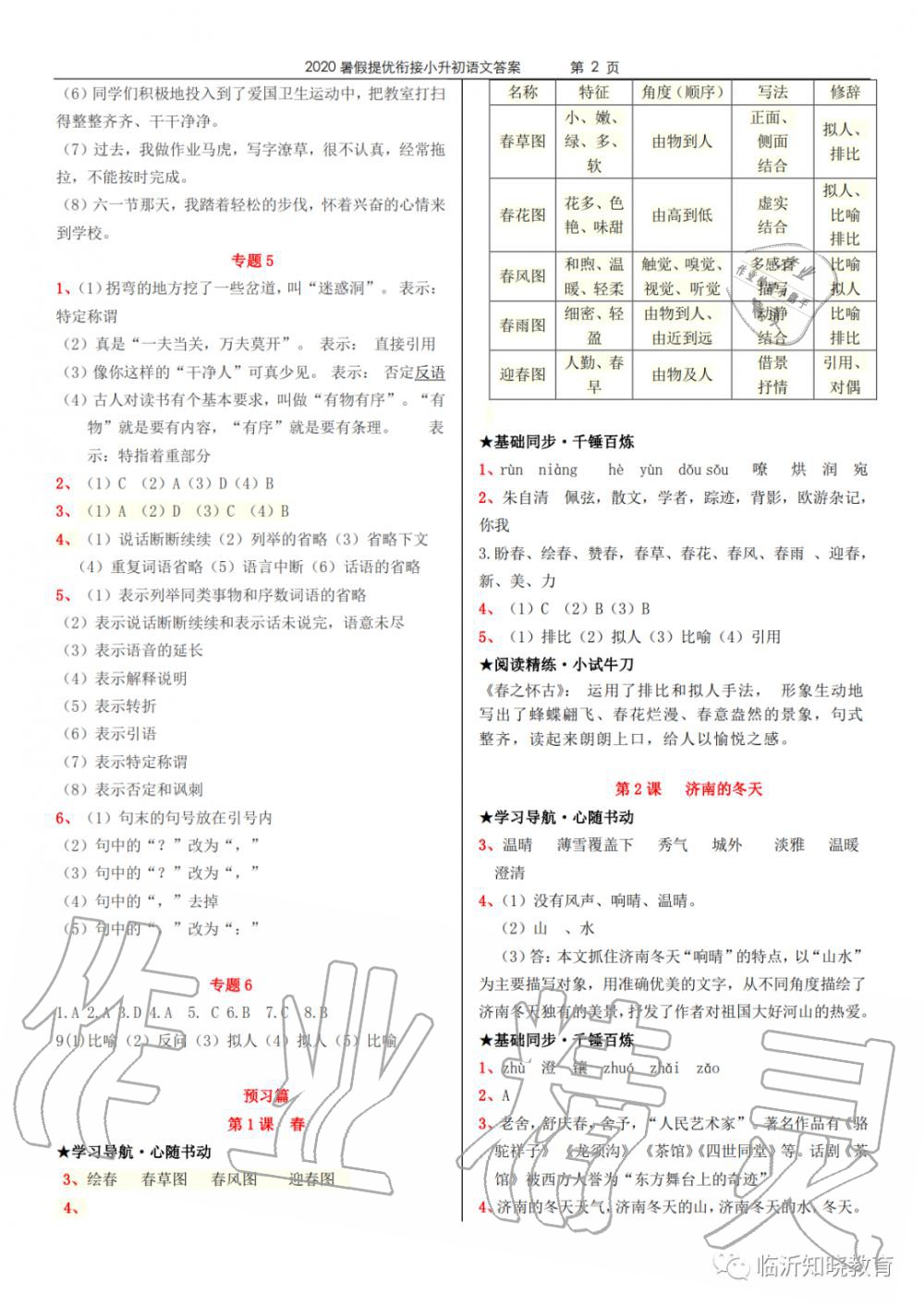 2020年領(lǐng)跑新學(xué)期暑假提優(yōu)銜接小升初語文數(shù)學(xué)英語 參考答案第2頁