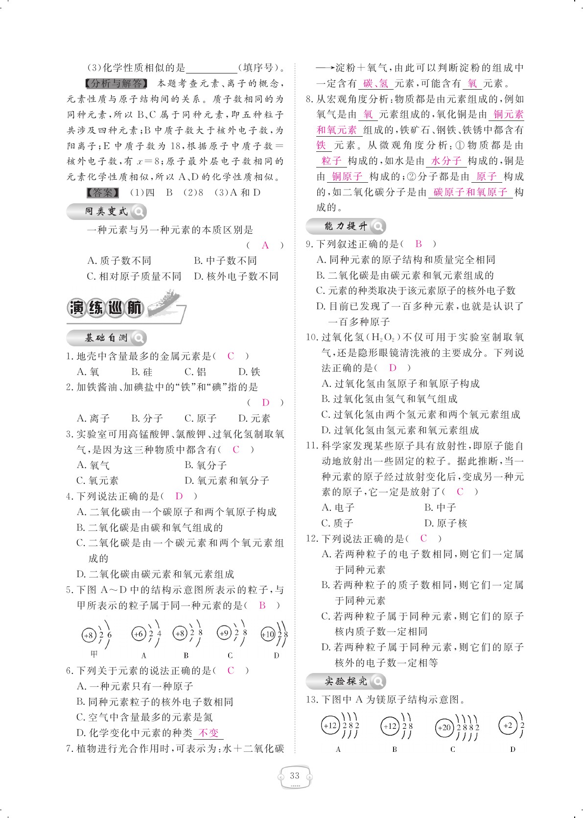 2020年領(lǐng)航新課標練習(xí)冊九年級化學(xué)全一冊人教版 參考答案第33頁