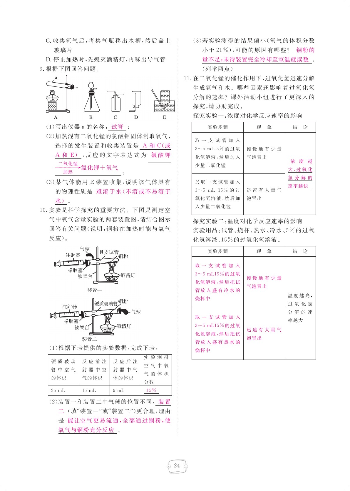 2020年領(lǐng)航新課標(biāo)練習(xí)冊九年級化學(xué)全一冊人教版 參考答案第24頁