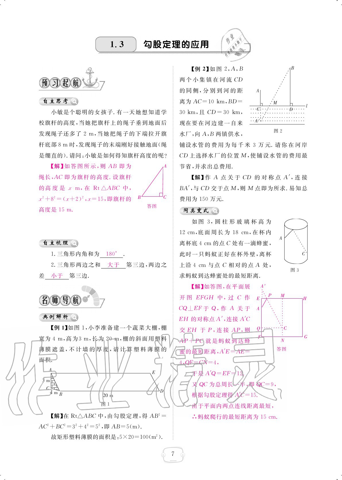 2020年領(lǐng)航新課標(biāo)數(shù)學(xué)練習(xí)冊八年級上冊北師大版 參考答案第7頁