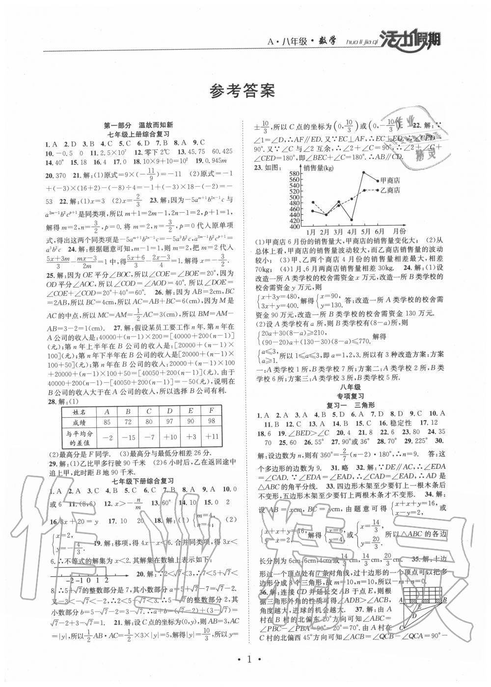 2020年活力假期期末暑假銜接八年級數(shù)學(xué)人教版 第1頁