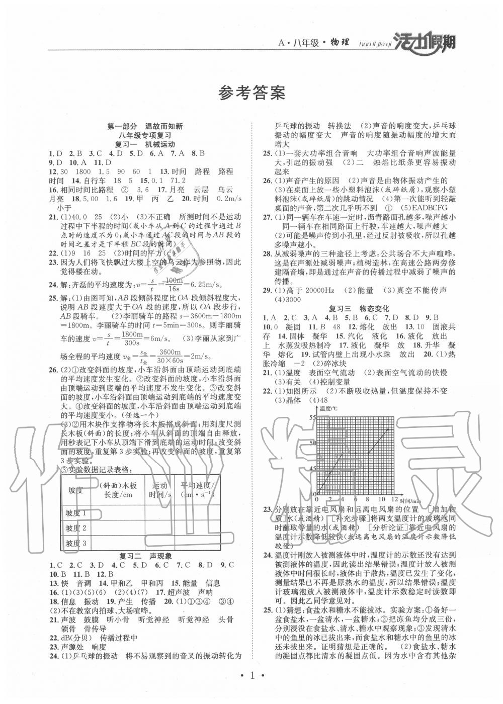 2020年活力假期期末暑假銜接八年級物理人教版 第1頁