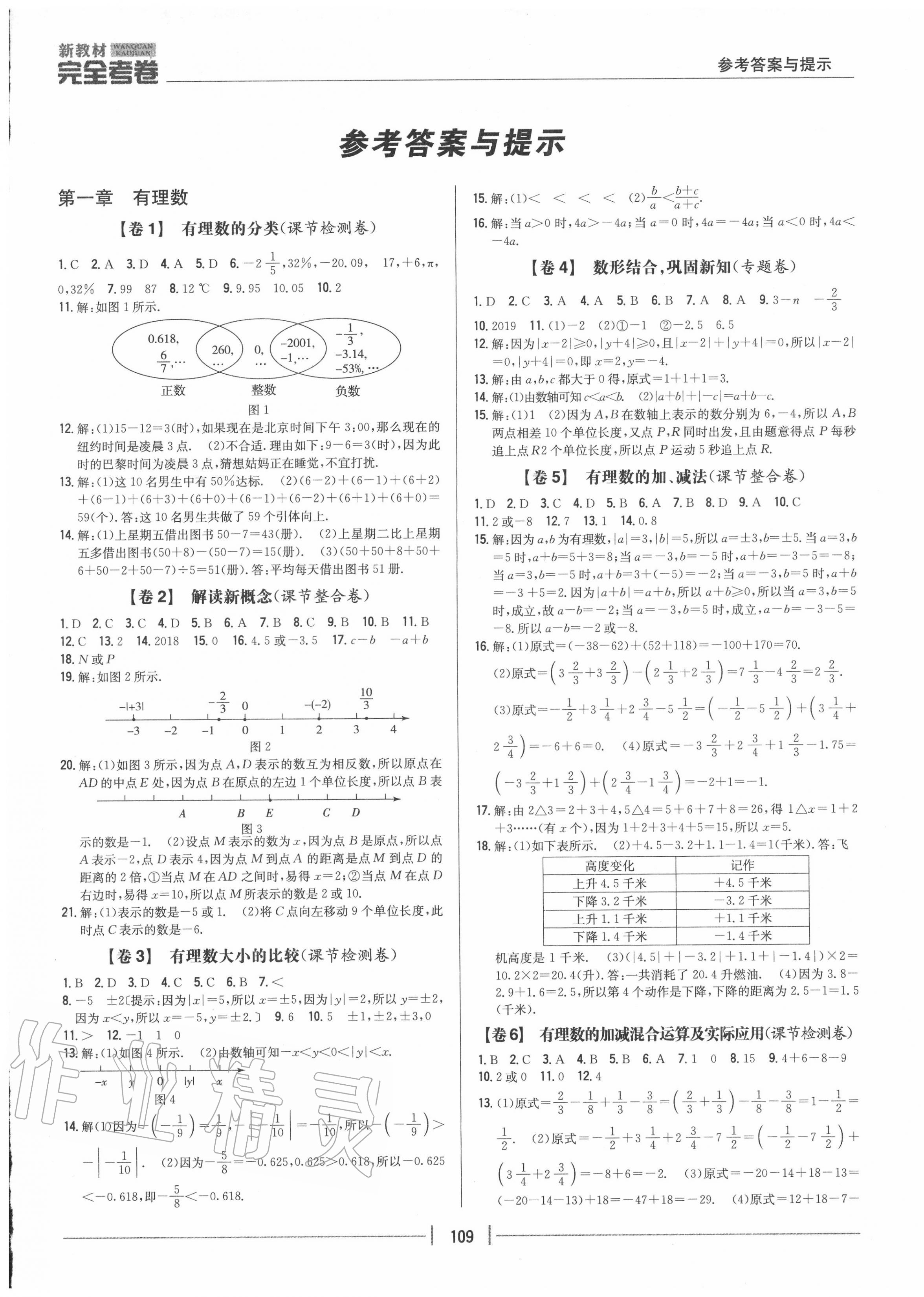 2020年完全考卷七年级数学上册冀教版 参考答案第1页