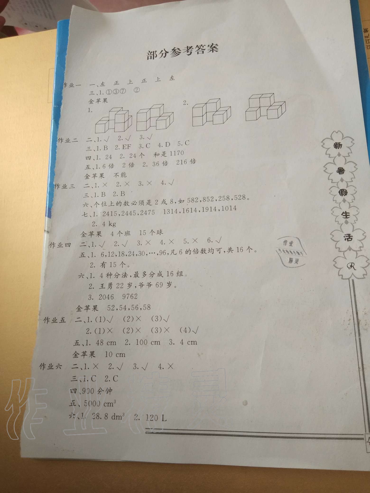 2020年新暑假生活五年级数学暑假作业人教版 第1页