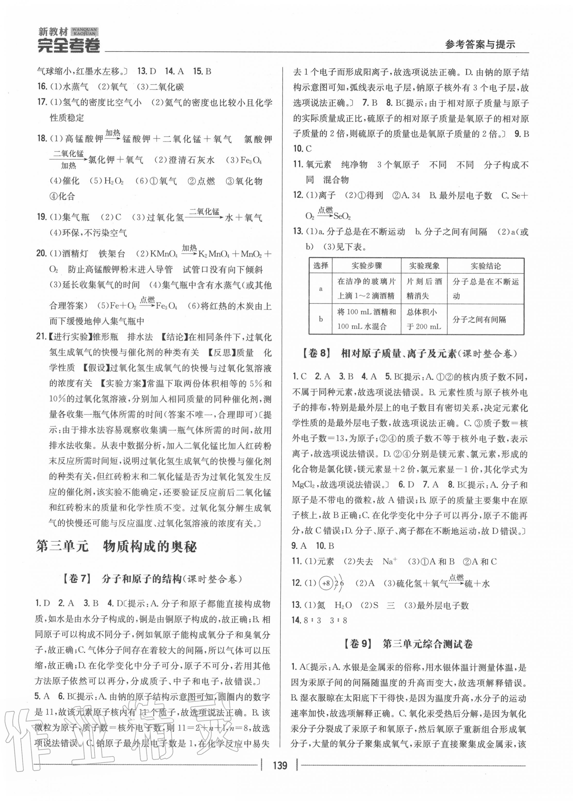 2020年完全考卷九年級化學(xué)全一冊人教版 參考答案第3頁