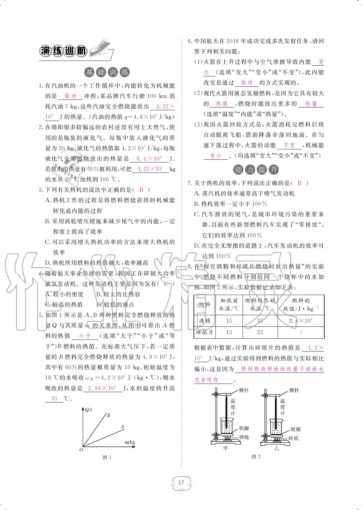 2020年領(lǐng)航新課標(biāo)練習(xí)冊(cè)九年級(jí)物理全一冊(cè)人教版 參考答案第17頁