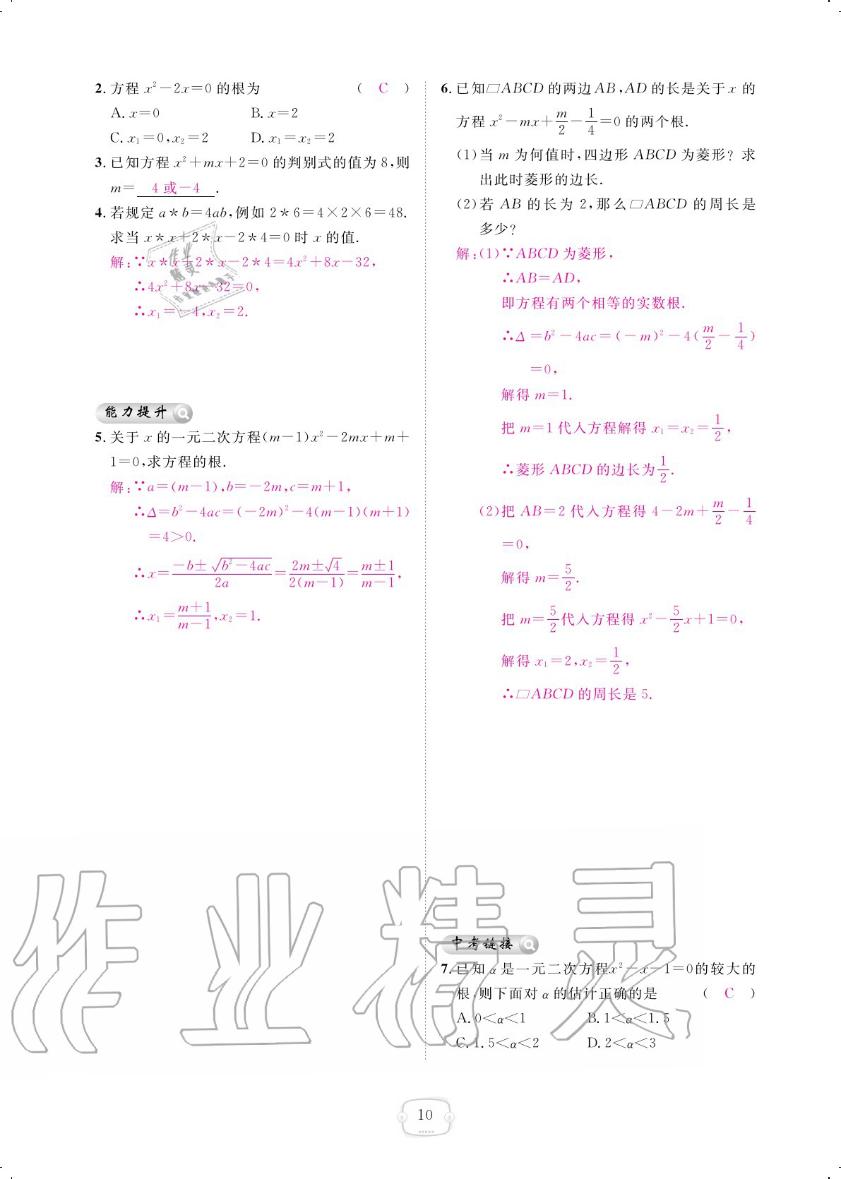 2020年領航新課標練習冊九年級數(shù)學全一冊人教版 參考答案第10頁