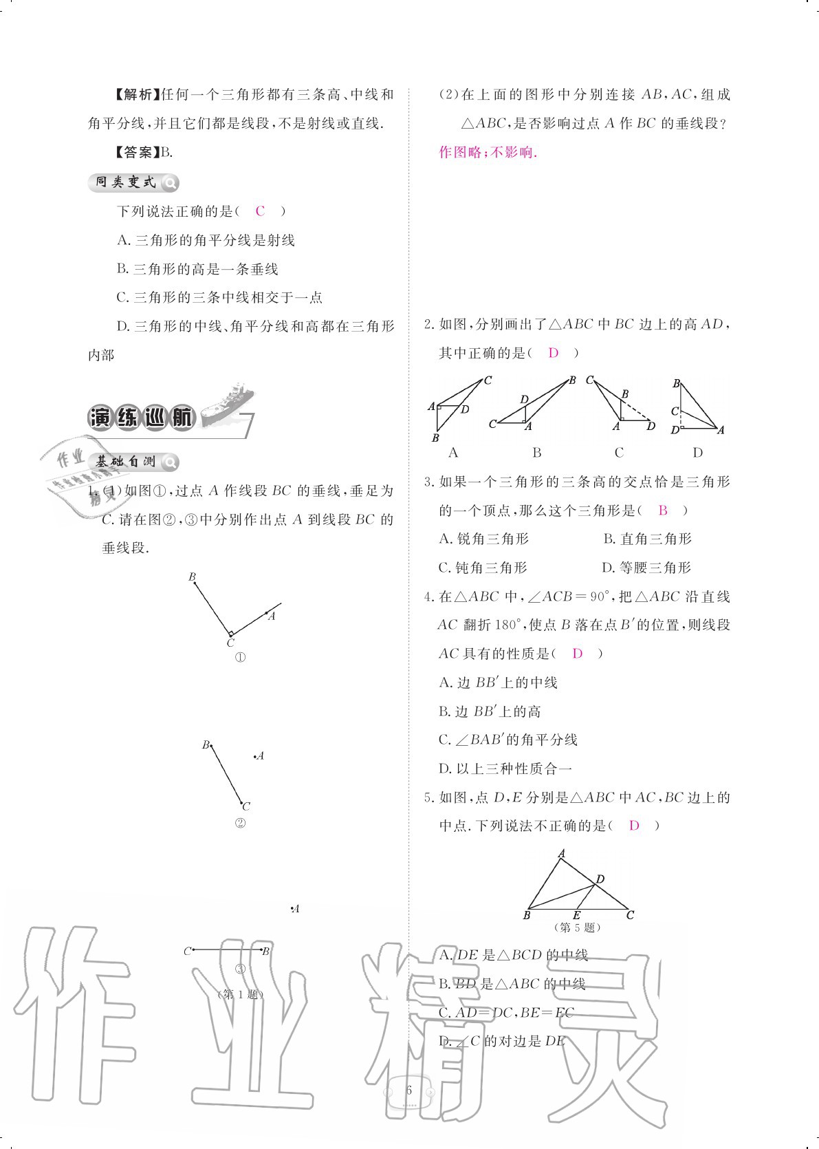 2020年領航新課標練習冊八年級數(shù)學上冊人教版 參考答案第6頁