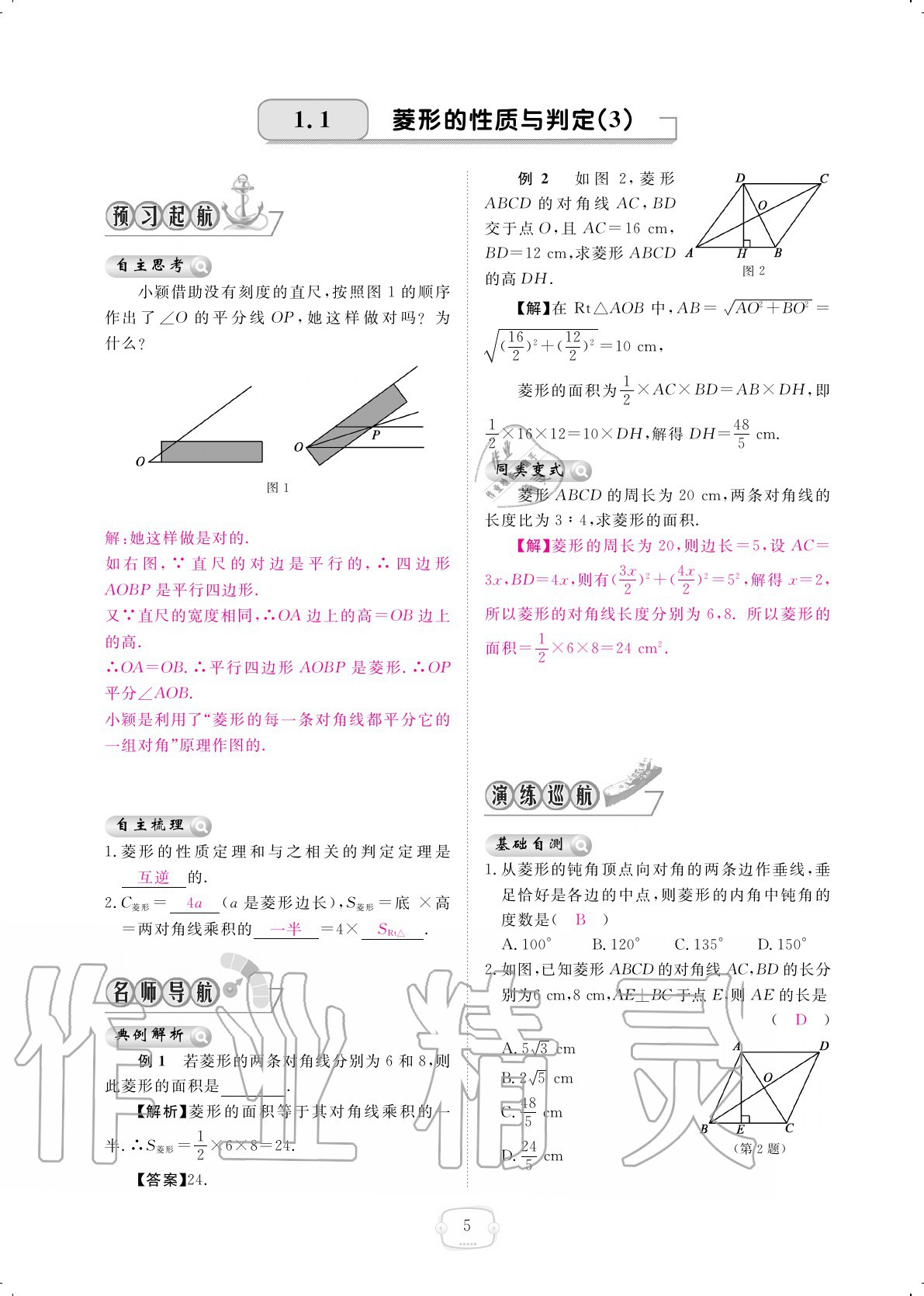 2020年領(lǐng)航新課標(biāo)練習(xí)冊九年級數(shù)學(xué)全一冊北師大版 參考答案第5頁