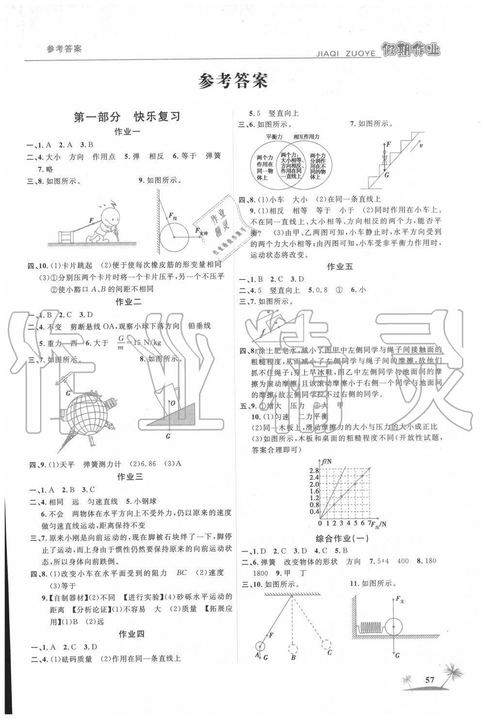2020年假期作業八年級物理人教版山東美術出版社 第1頁
