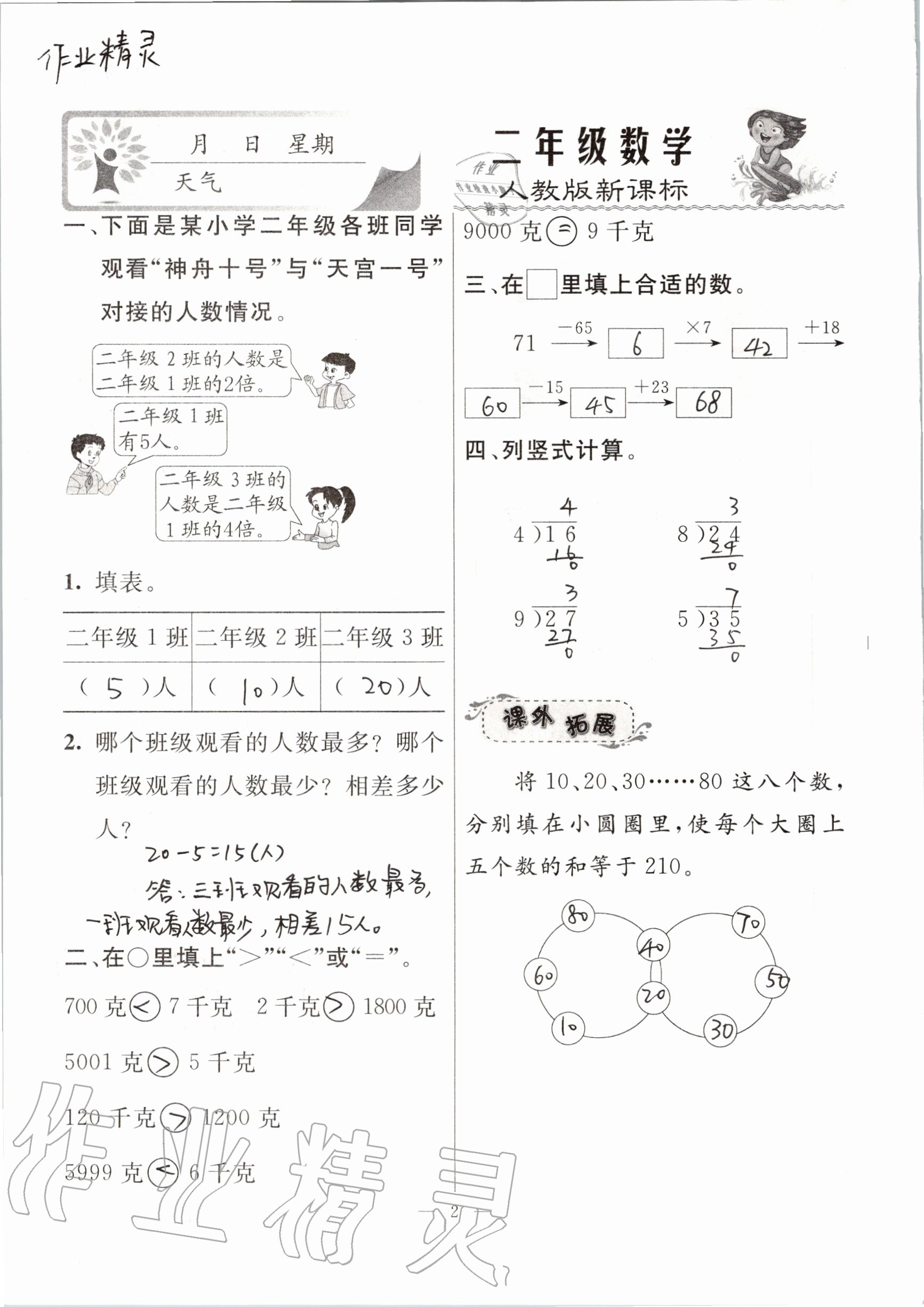 2020年一諾書業(yè)暑假作業(yè)快樂(lè)假期二年級(jí)數(shù)學(xué)人教版云南美術(shù)出版社 參考答案第2頁(yè)