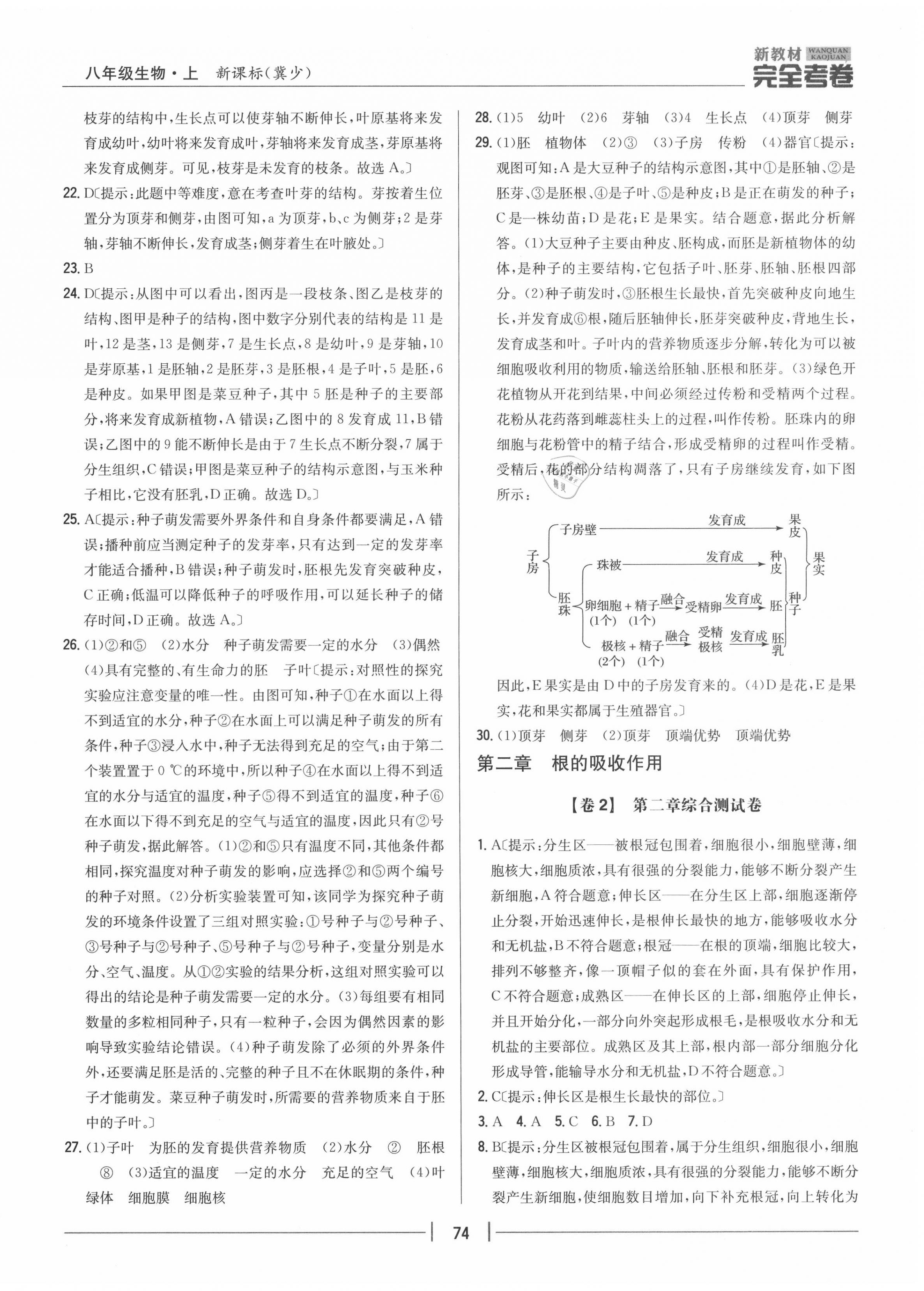 2020年完全考卷八年級生物上冊冀少版 參考答案第2頁