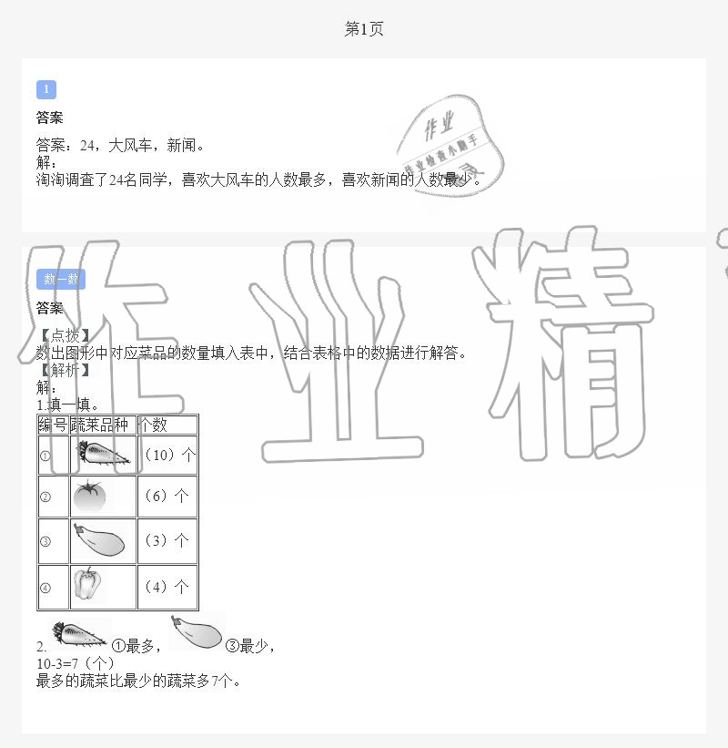 2020年小学暑假作业与生活二年级数学A版 第1页