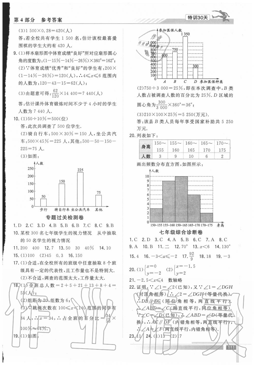 2020年特訓(xùn)30天銜接教材七升八年級數(shù)學(xué)武漢出版社 參考答案第4頁