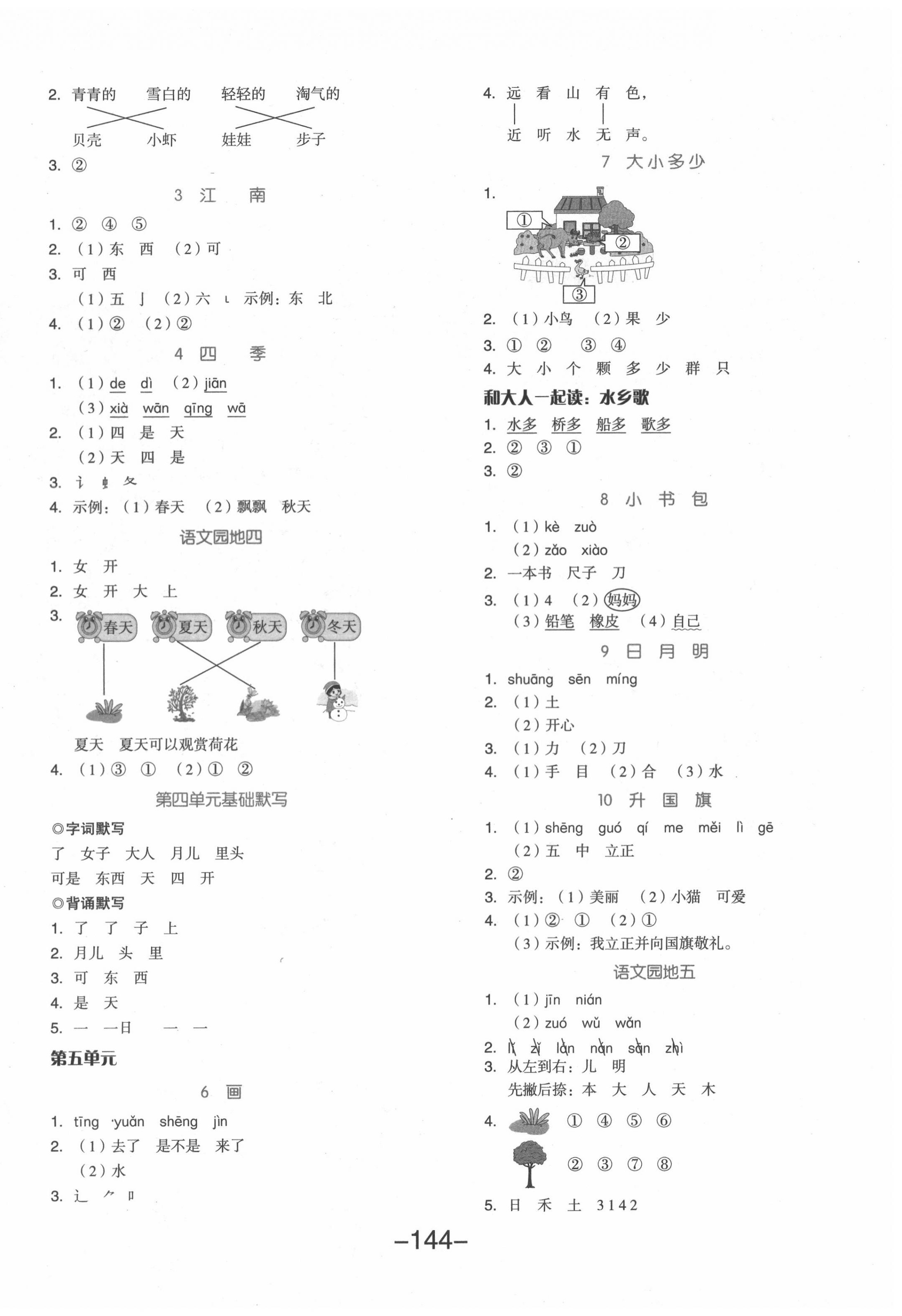 2020年全品學(xué)練考一年級(jí)語(yǔ)文上冊(cè)人教版 參考答案第4頁(yè)