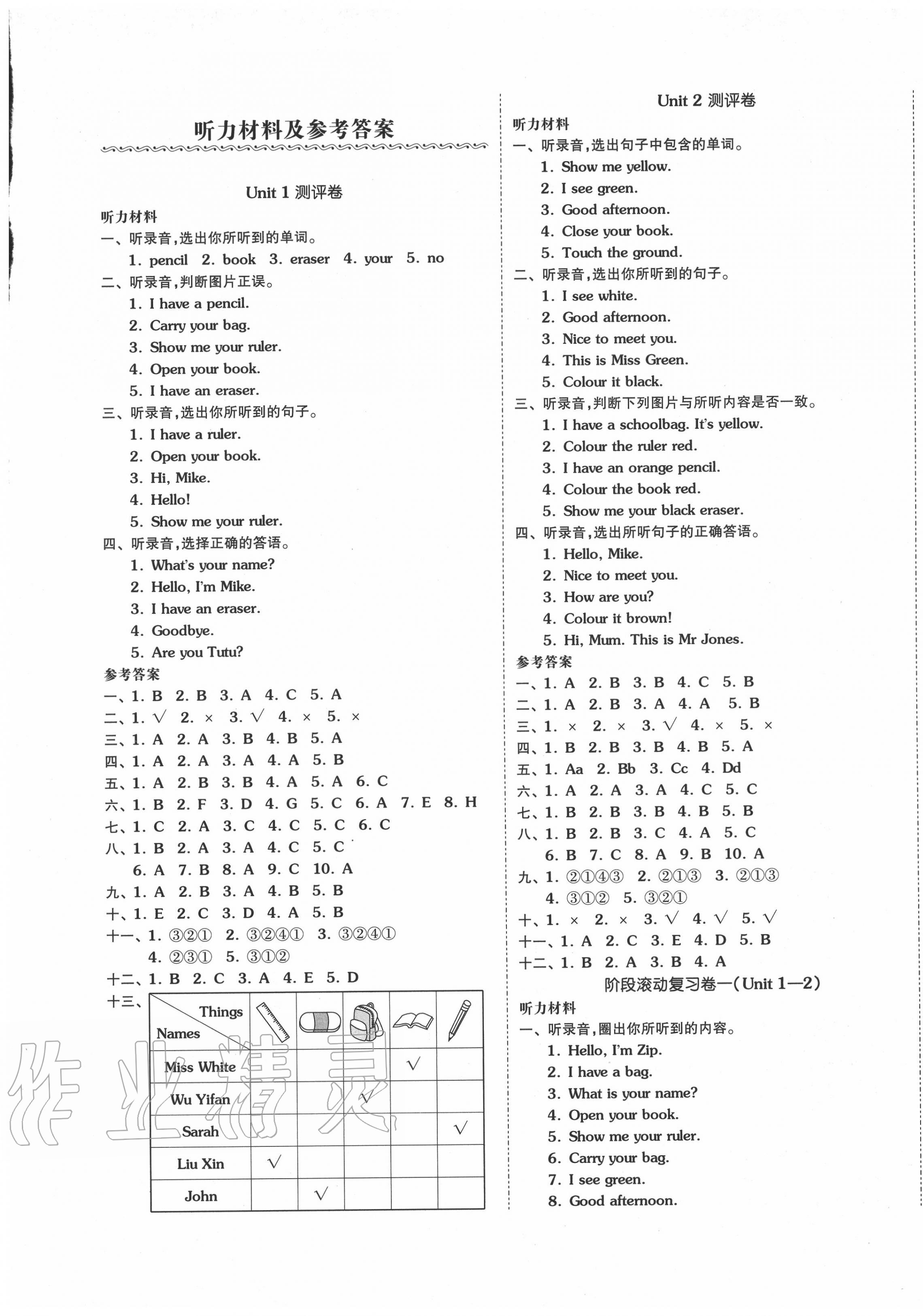 2020年全品小复习三年级英语上册人教PEP版 第1页