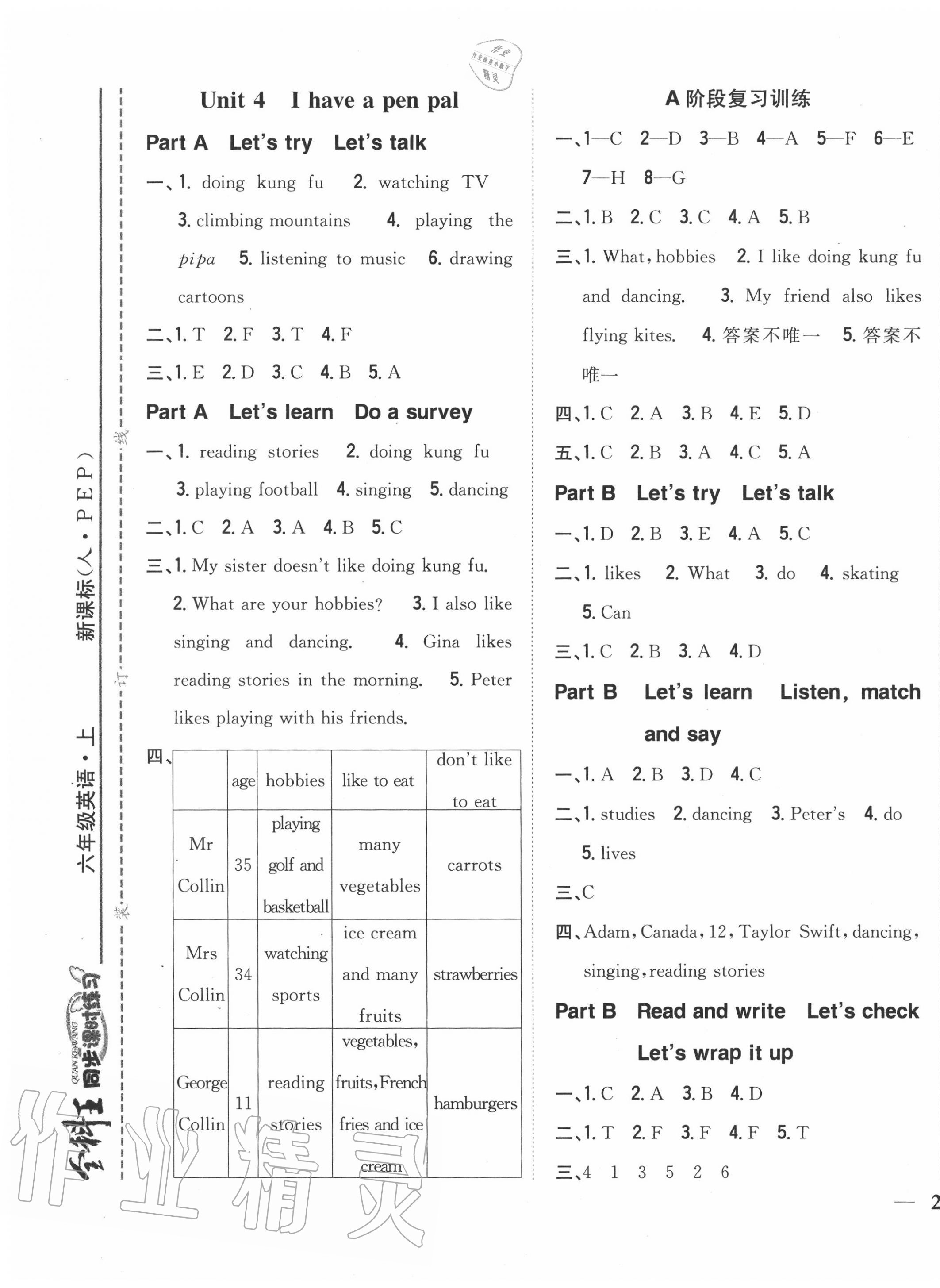 2020年全科王同步課時練習六年級英語上冊人教PEP版 第5頁