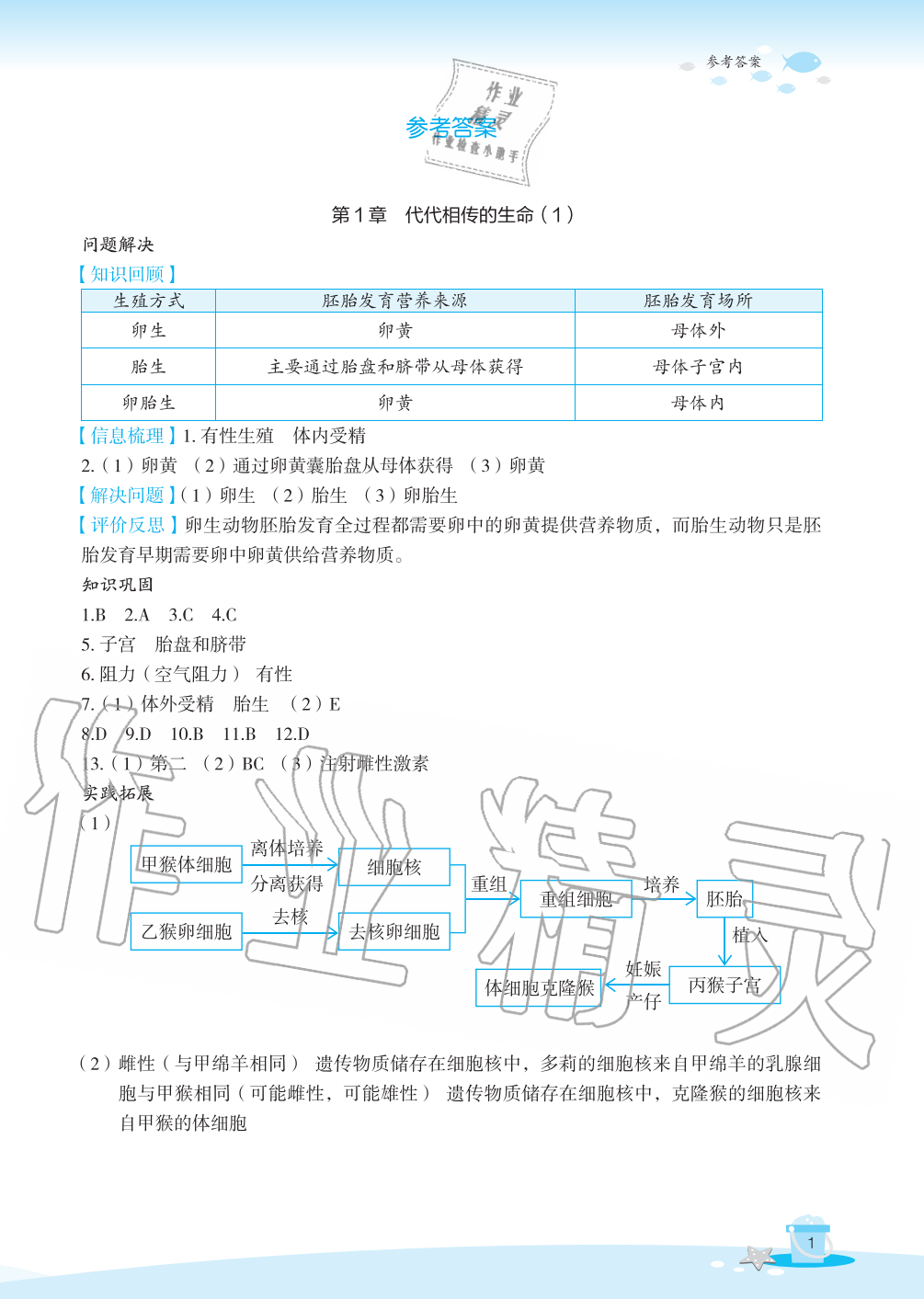 2020年快乐暑假玩转假期活动手册七年级科学 参考答案第1页