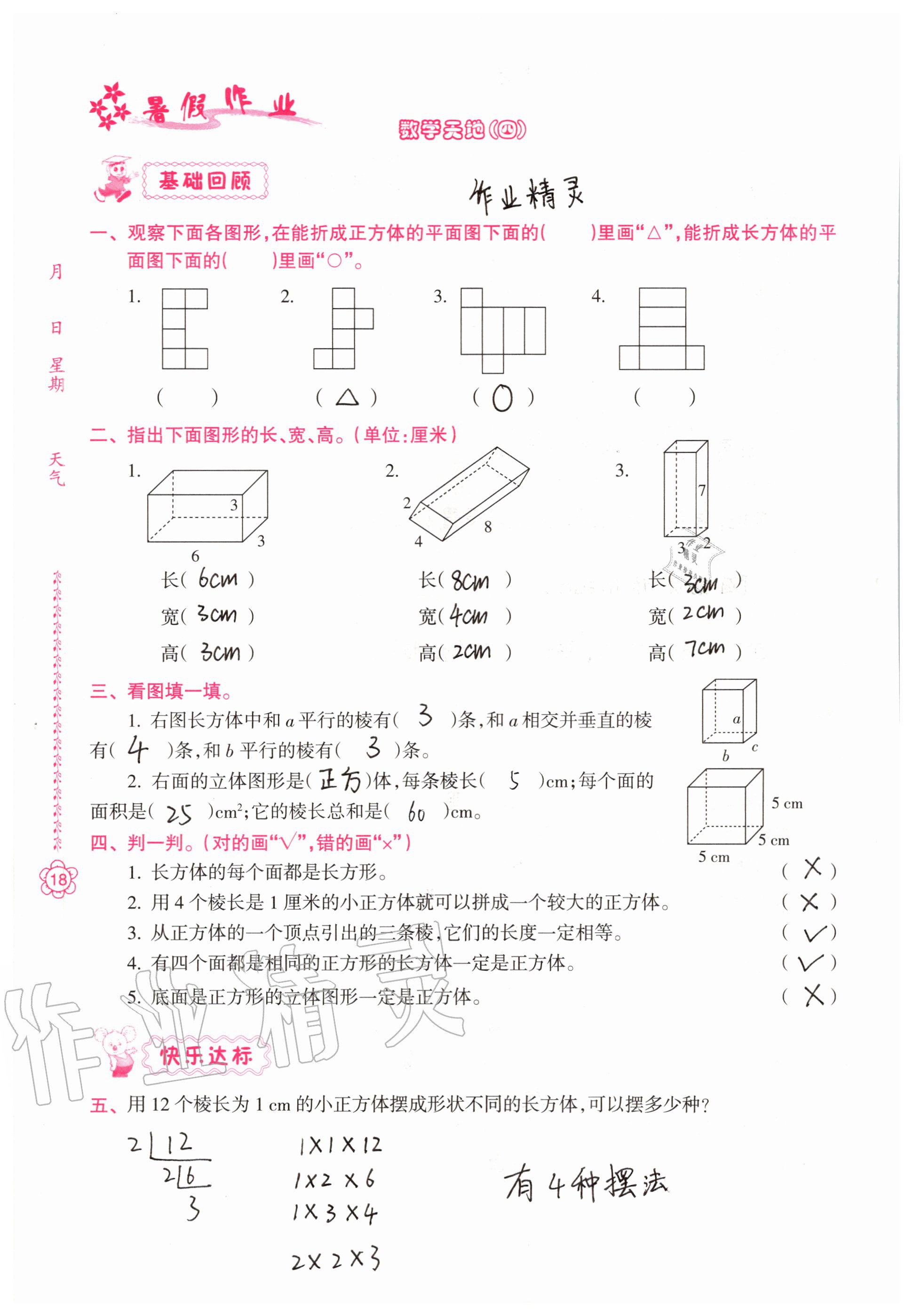 2020年暑假作业五年级南方日报出版社 参考答案第17页