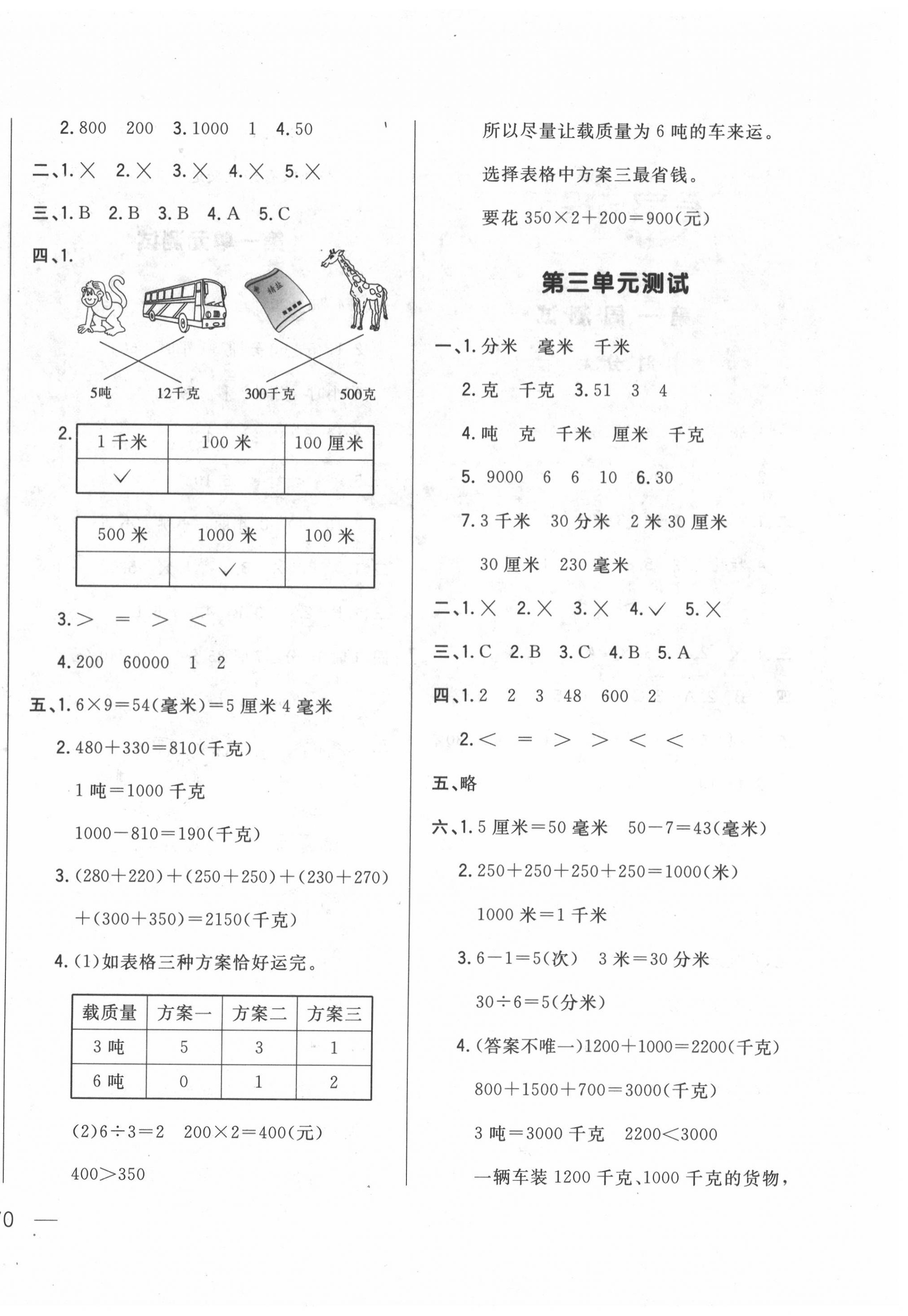 2020年悅?cè)缓脤W(xué)生周周測三年級數(shù)學(xué)上冊人教版 第4頁