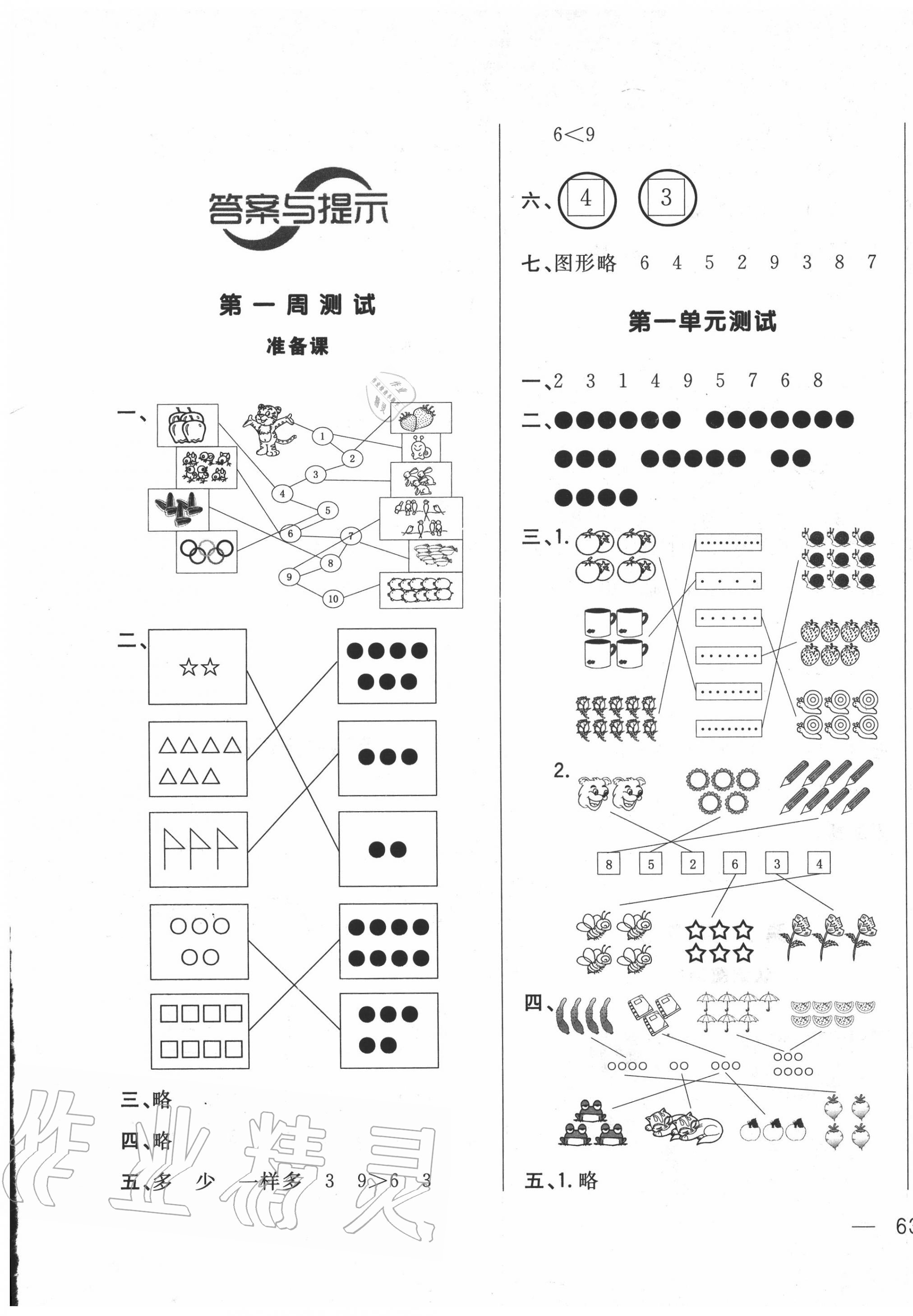 2020年悅?cè)缓脤W(xué)生周周測一年級數(shù)學(xué)上冊人教版 參考答案第1頁
