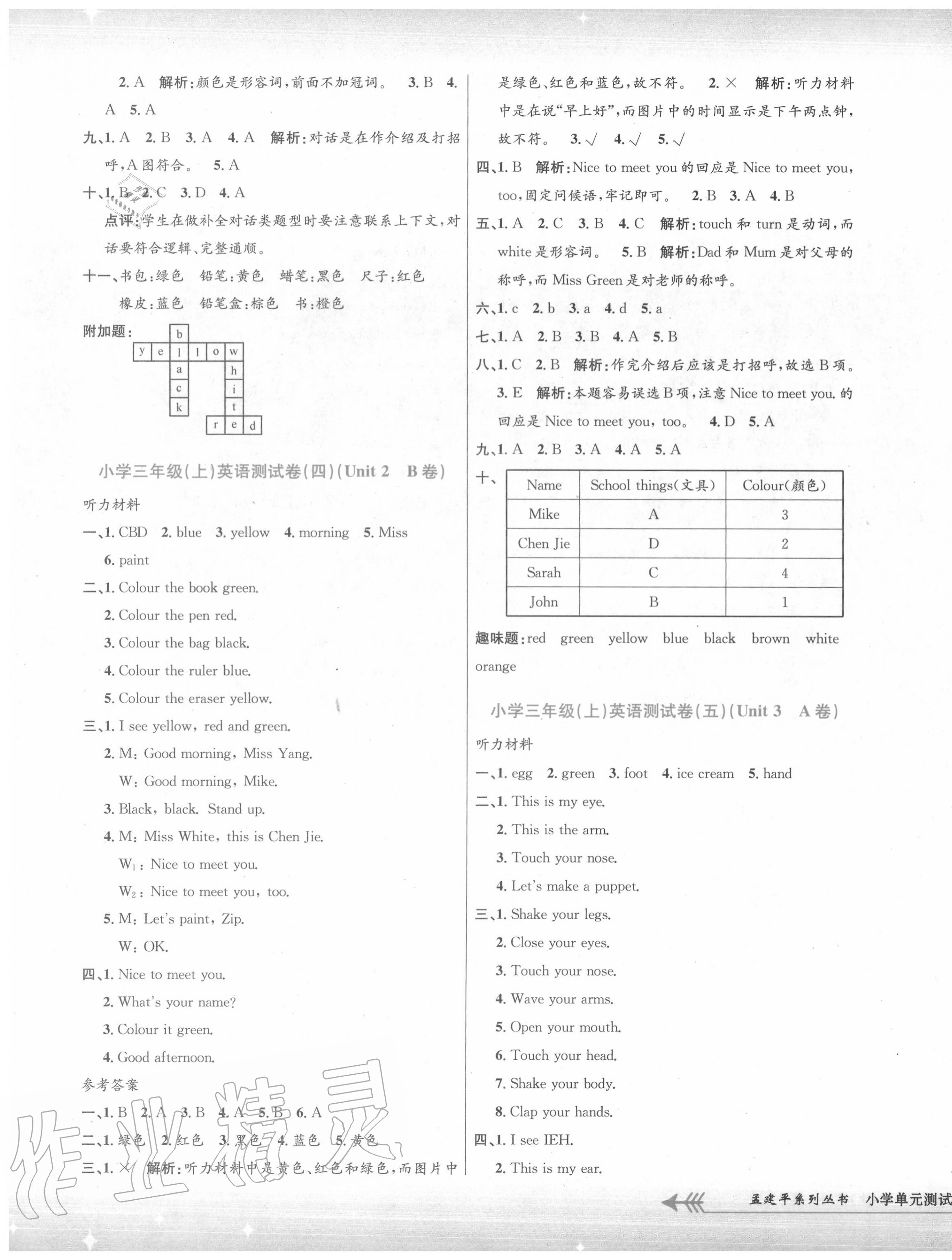 2020年孟建平小學(xué)單元測試三年級英語上冊人教版 第3頁