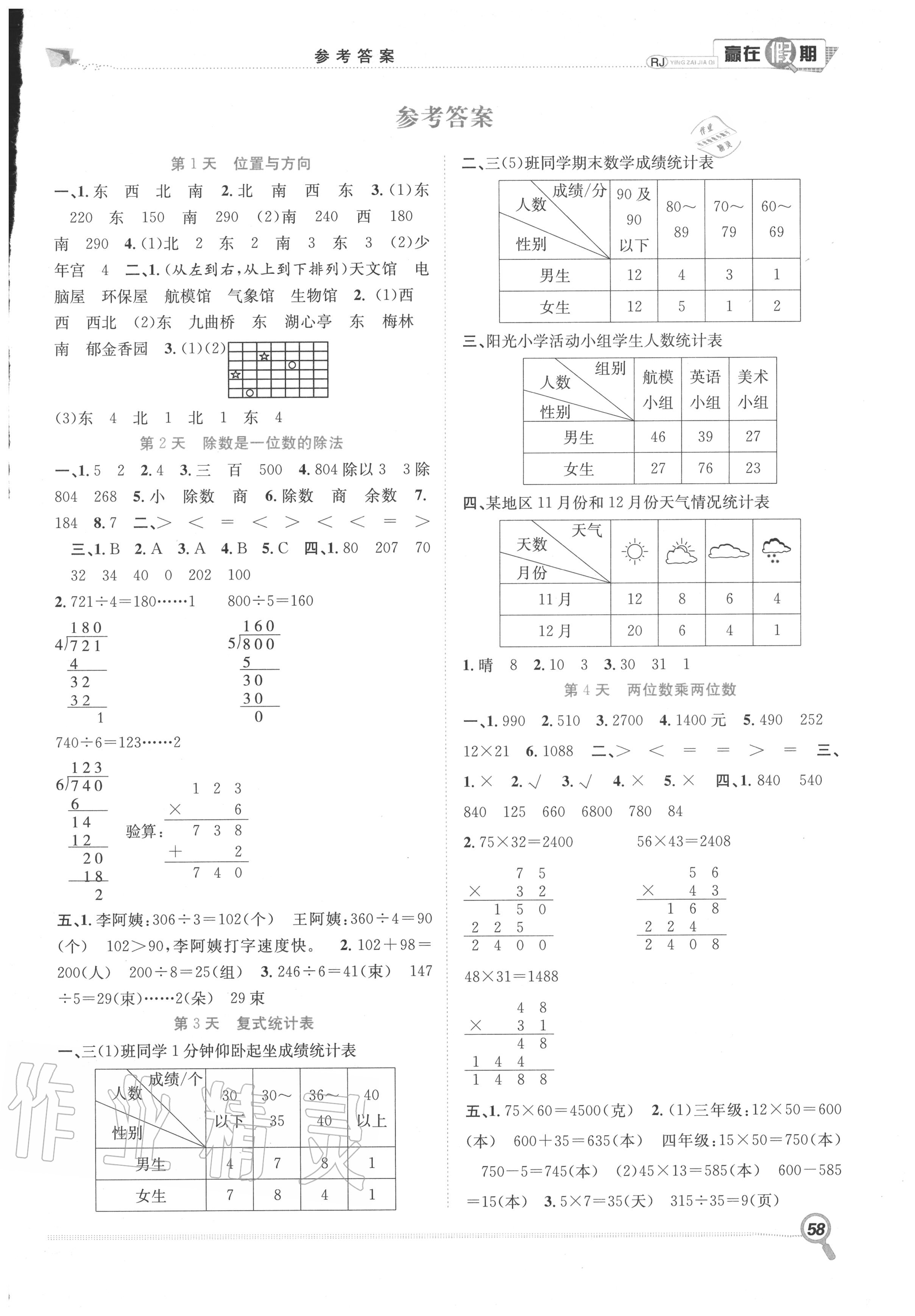 2020年赢在假期期末加暑假三年级数学人教版合肥工业大学出版社 第1页