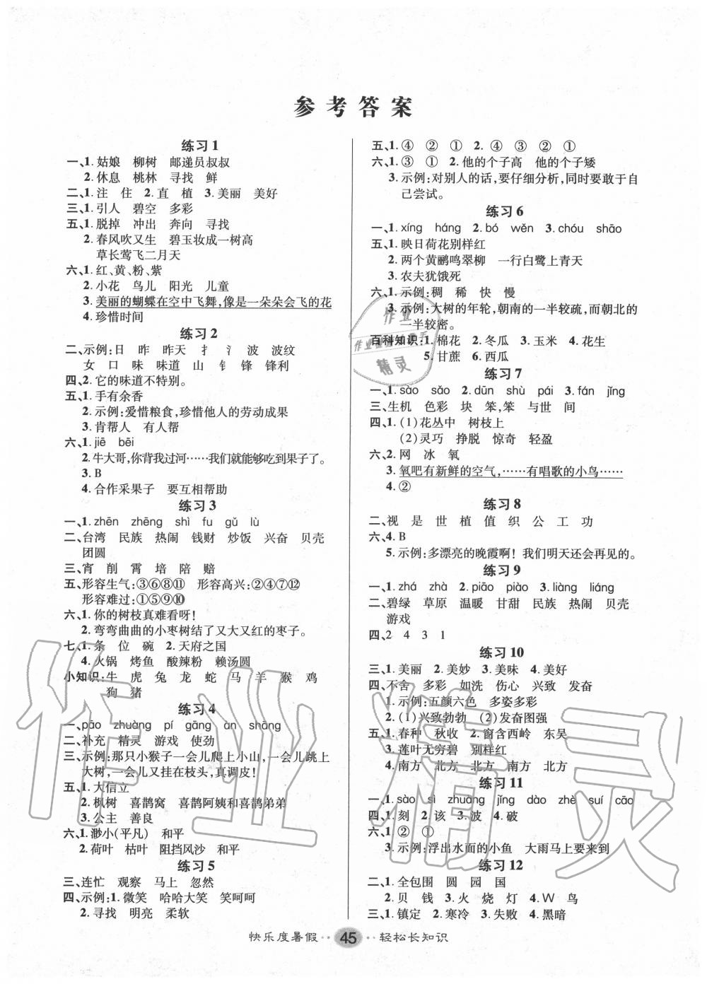 2020年文涛书业假期作业快乐暑假二年级语文人教版&nbsp;第1页