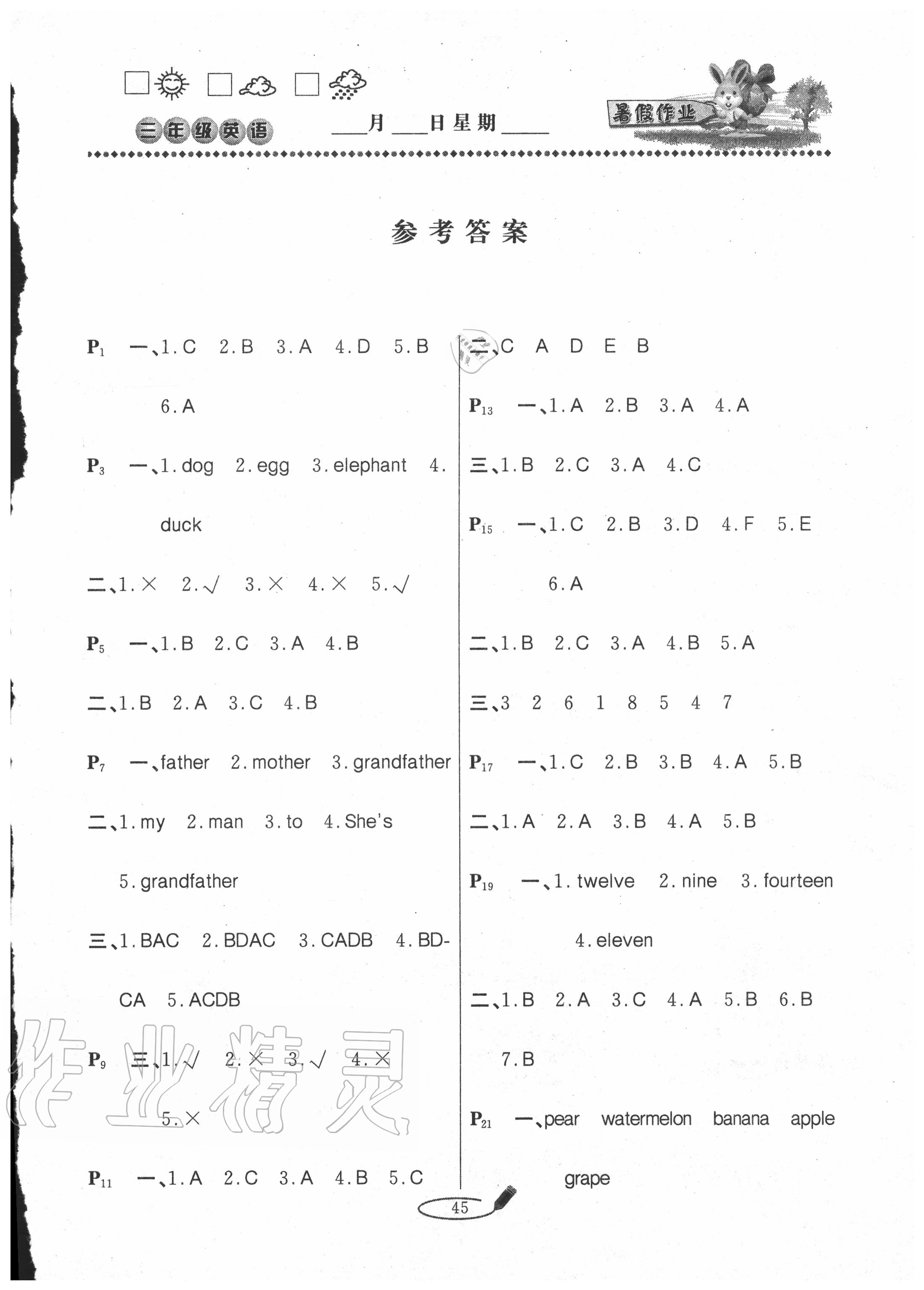 2020年永乾教育暑假作業(yè)快樂假期三年級英語人教PEP版延邊人民出版社 第1頁