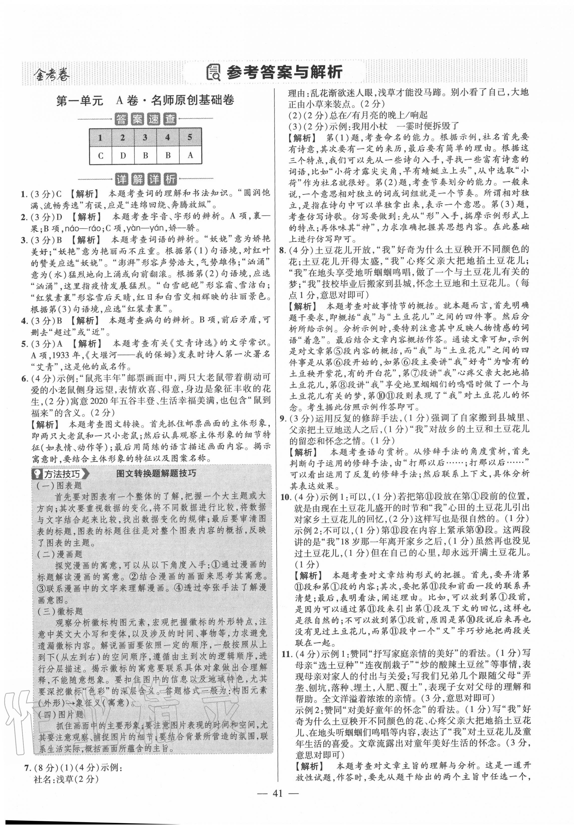 2020年金考卷活頁(yè)題選九年級(jí)語(yǔ)文上冊(cè)人教版 參考答案第1頁(yè)