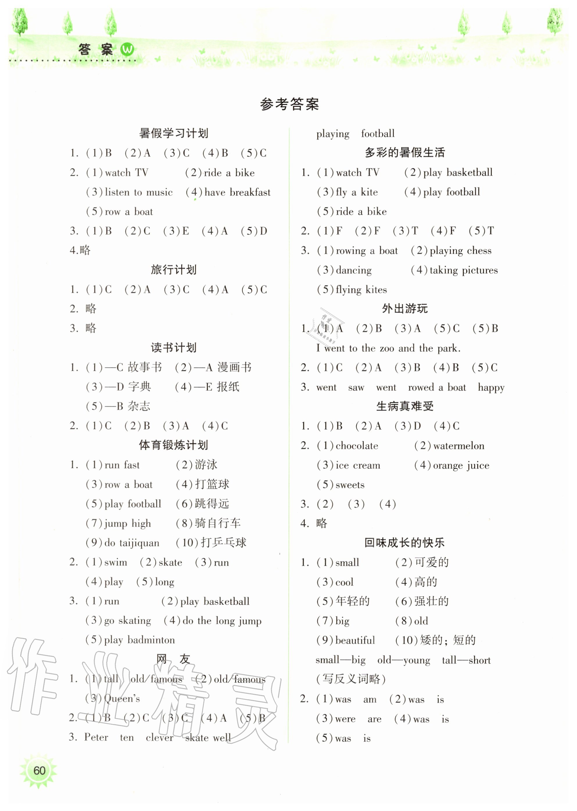 2020年暑假作业本小学四年级天天练英语外研版希望出版社 参考答案第1页