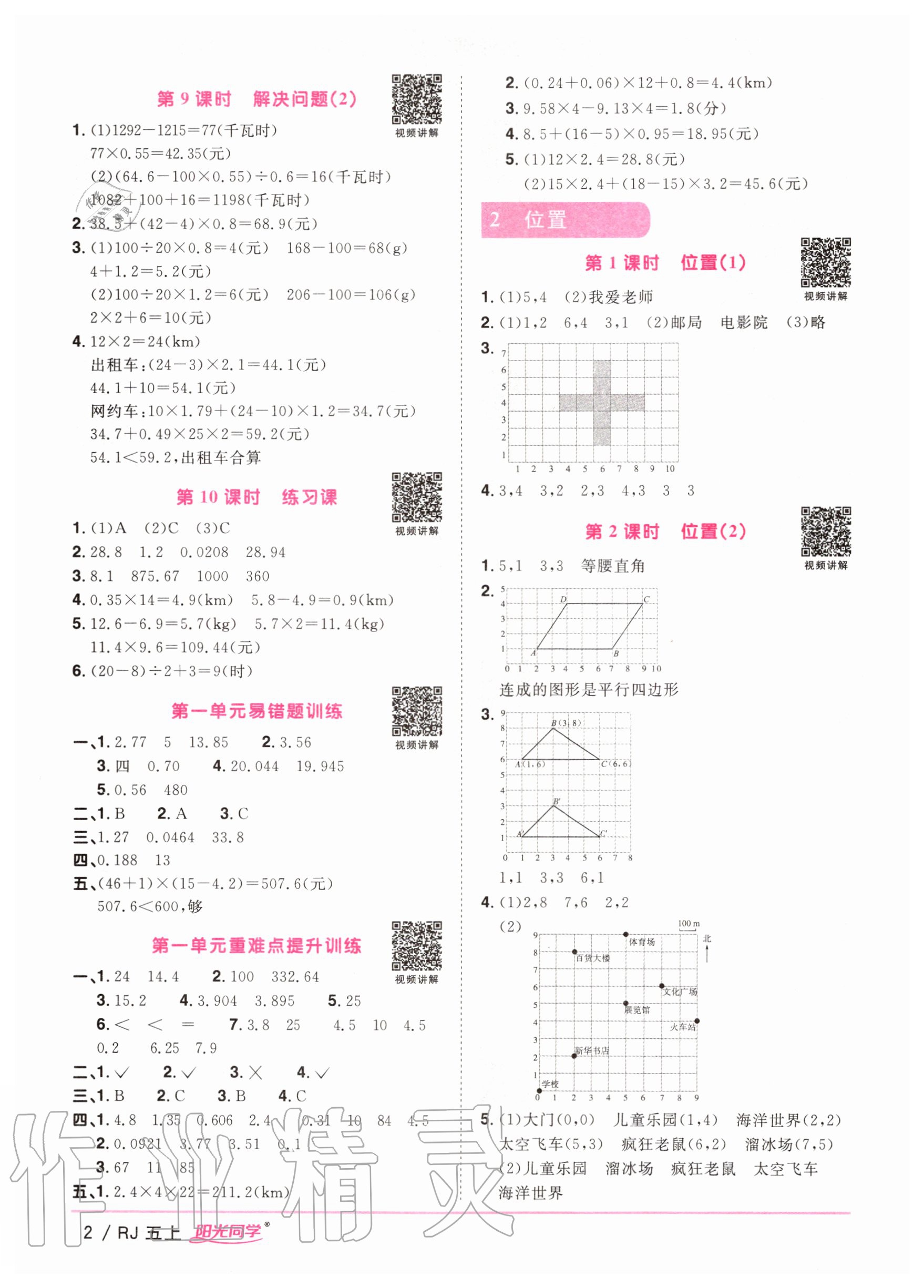 2020年阳光同学课时优化作业五年级数学上册人教版 参考答案第4页