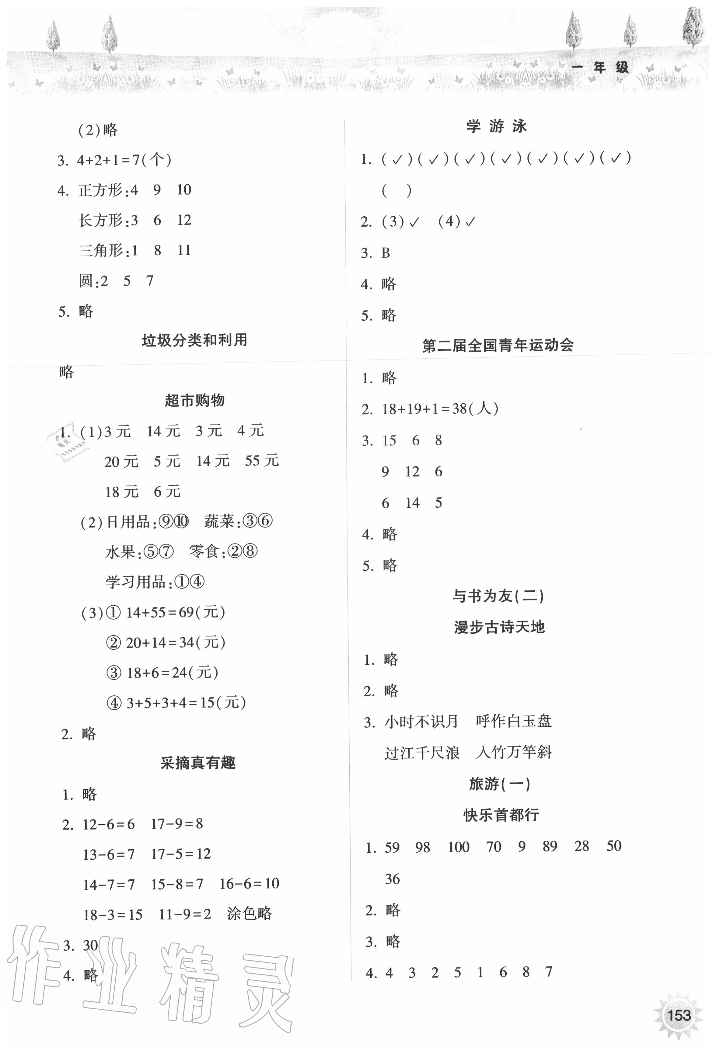 2020年暑假作業(yè)本一年級希望出版社 參考答案第2頁