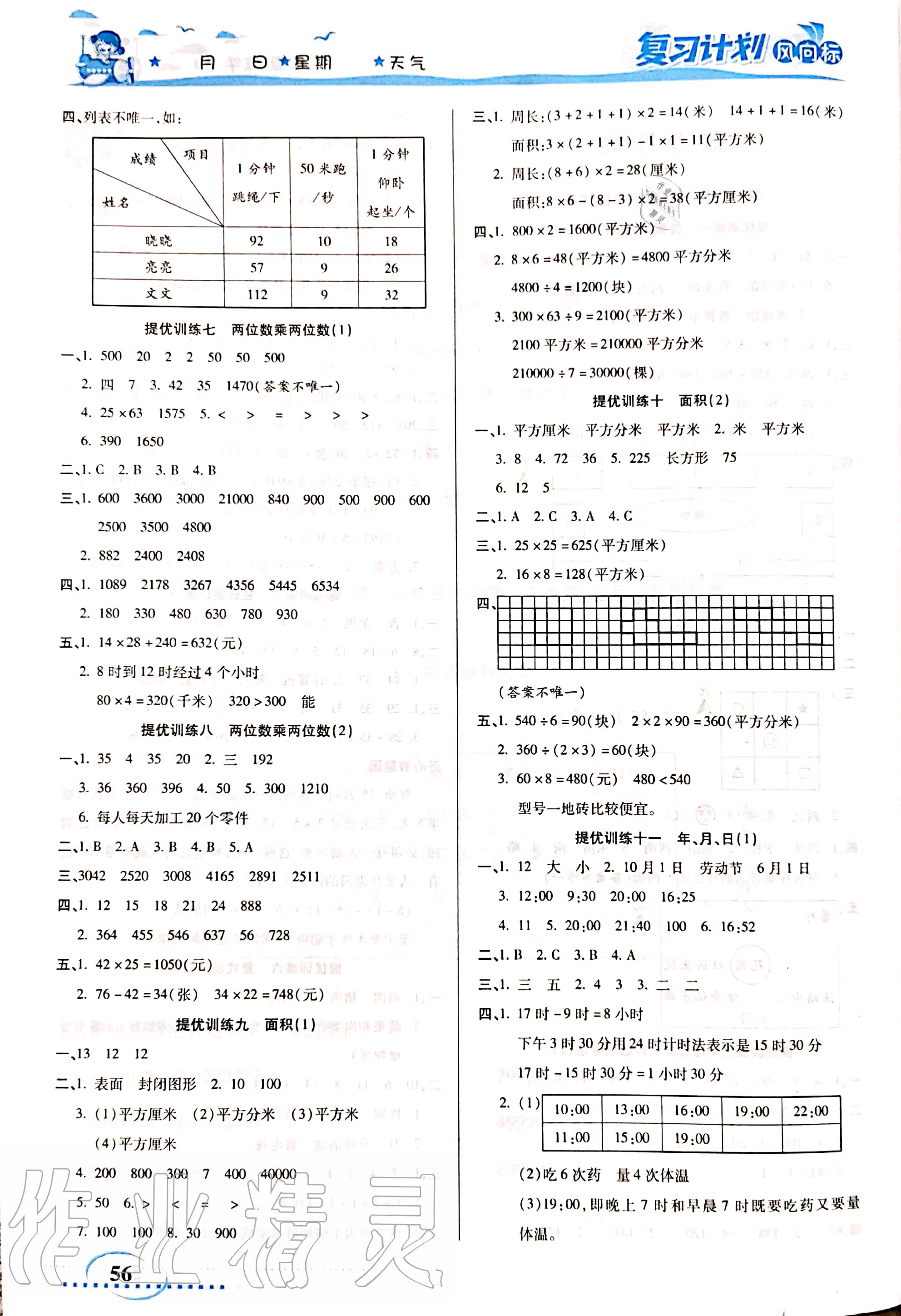 2020年復(fù)習(xí)計(jì)劃風(fēng)向標(biāo)暑三年級數(shù)學(xué)人教版 參考答案第2頁