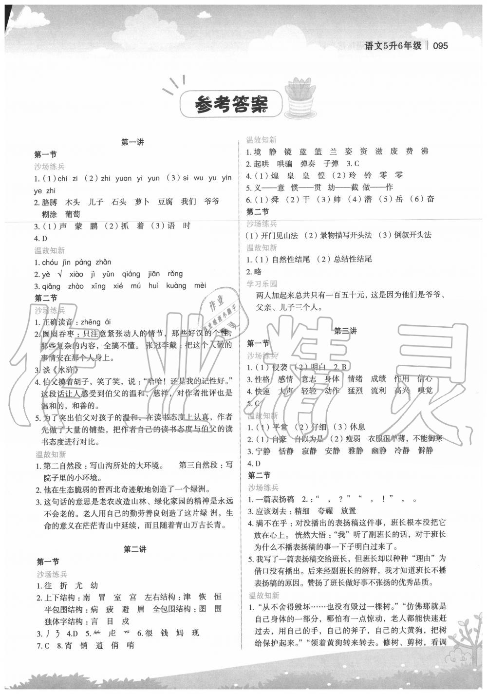 2020年新概念小學(xué)年級(jí)銜接教材五升六年級(jí)語文江蘇鳳凰美術(shù)出版社 第1頁