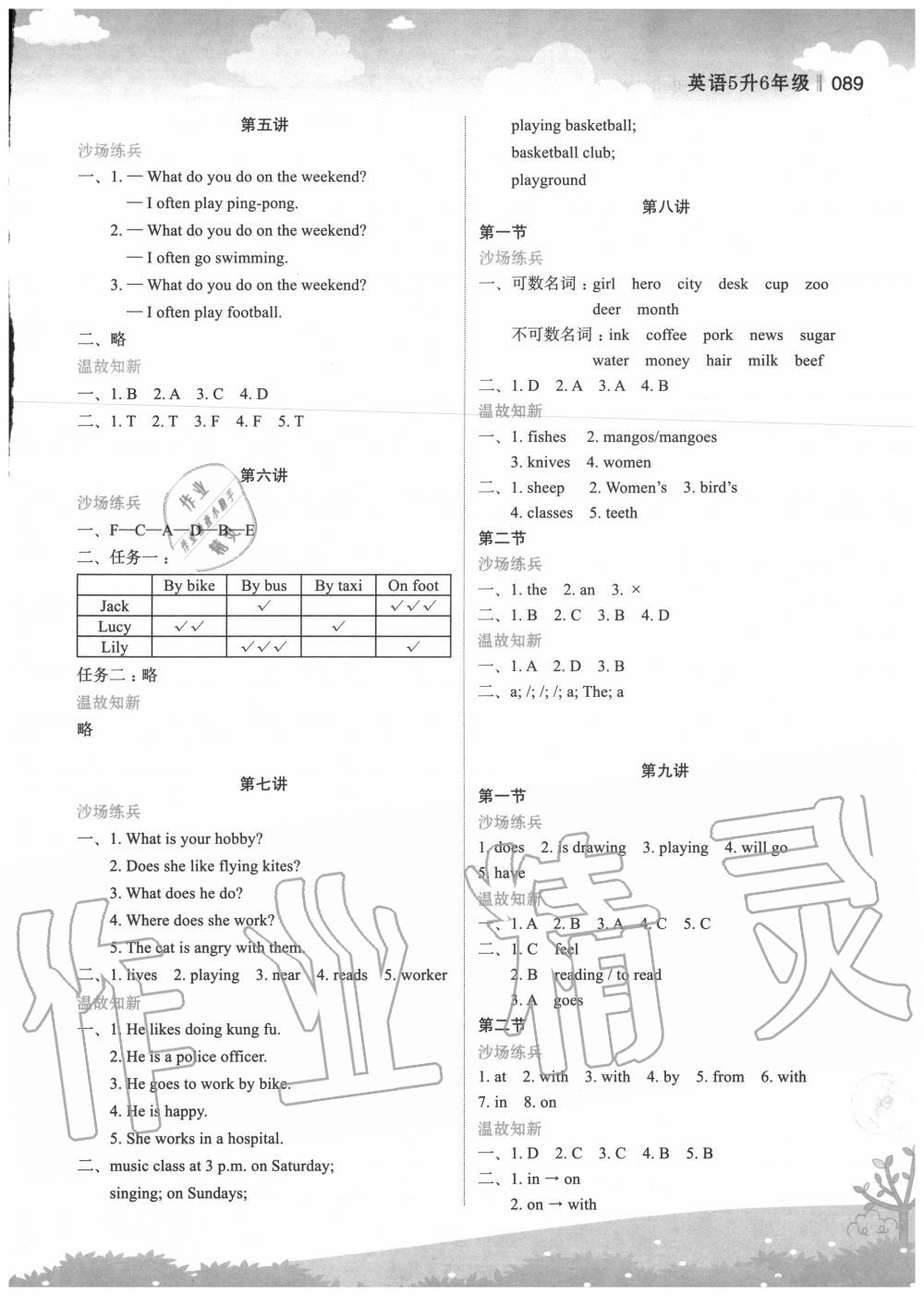 2020年新概念小學年級銜接教材五升六年級英語江蘇鳳凰美術出版社 參考答案第2頁